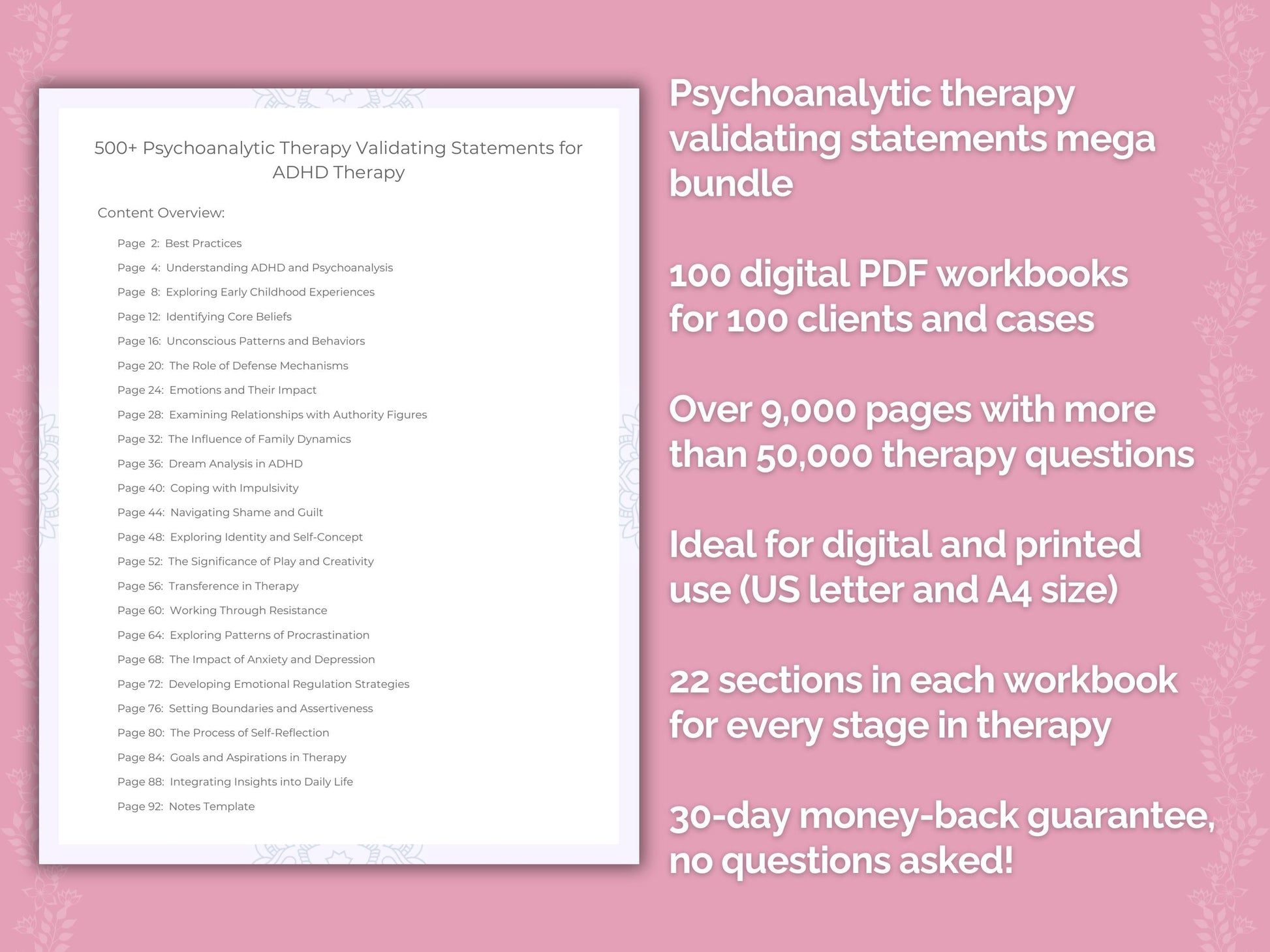 Psychoanalytic Therapy Validating Statements Counseling Templates