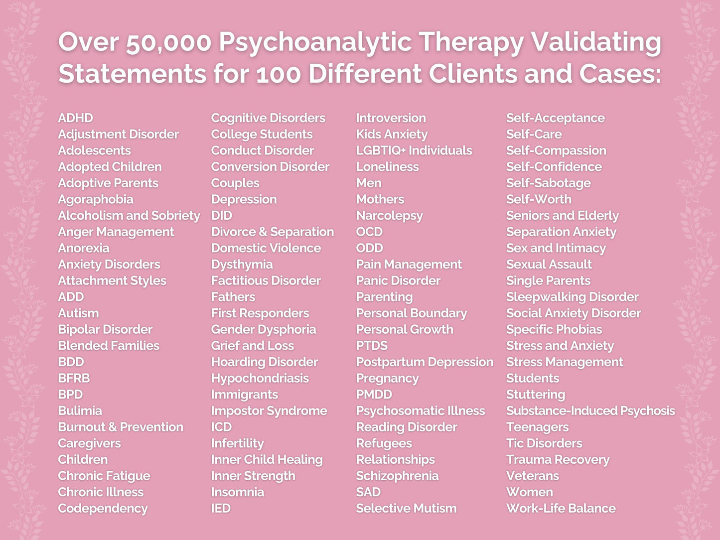 Psychoanalytic Therapy Validating Statements Therapist Worksheets