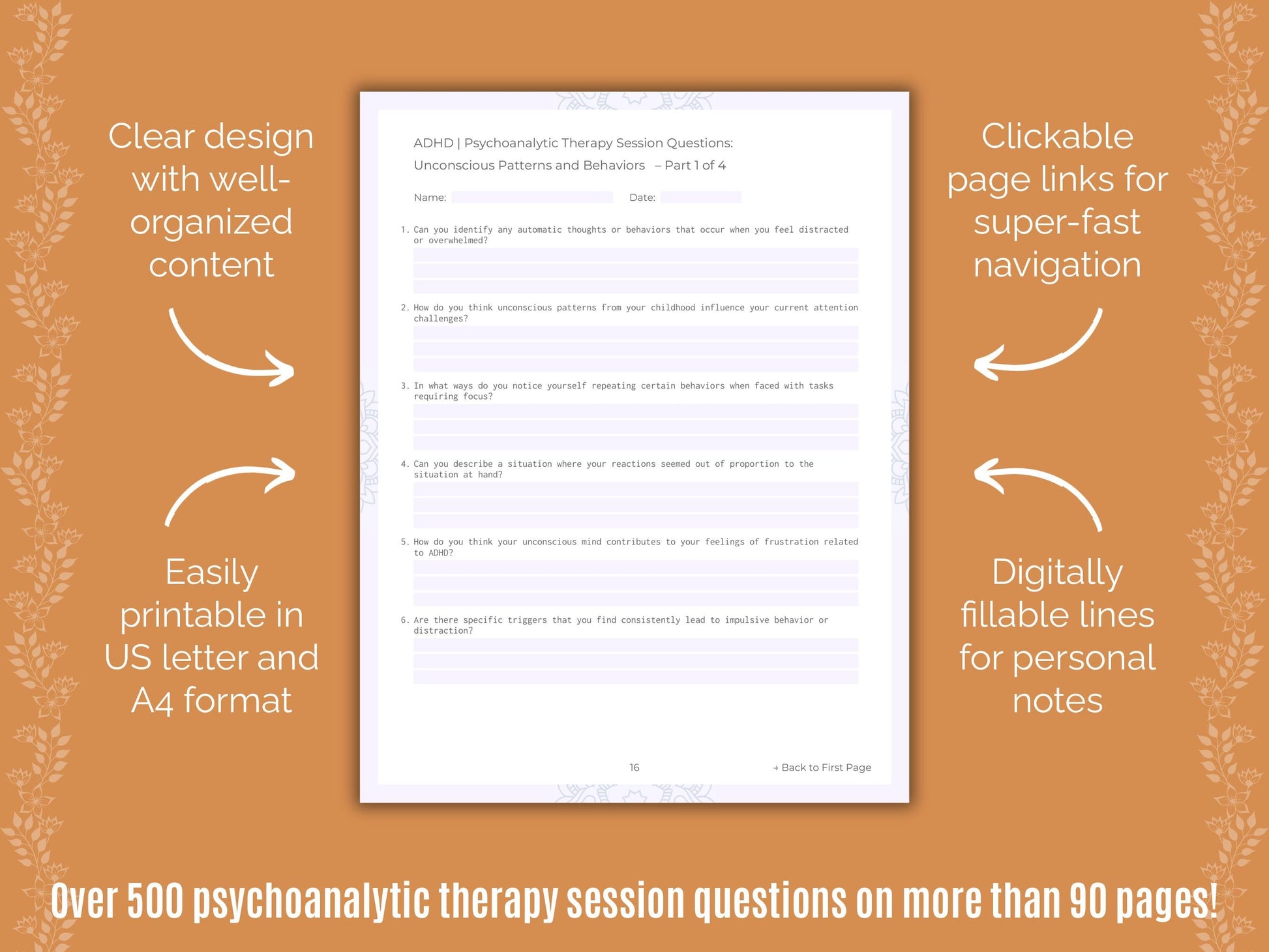 ADHD Psychoanalytic Therapy Counseling Templates