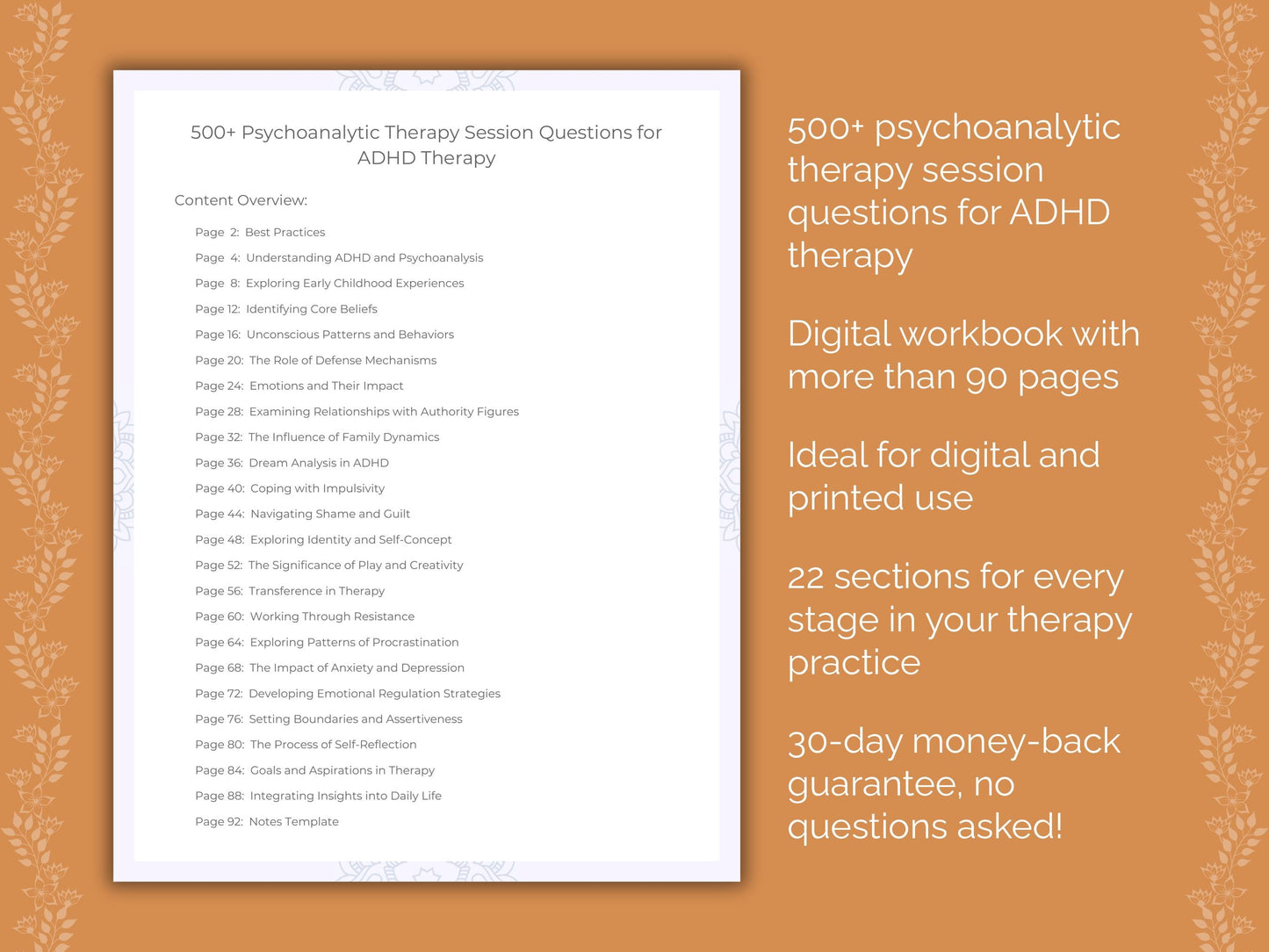 ADHD Psychoanalytic Therapy Therapist Worksheets