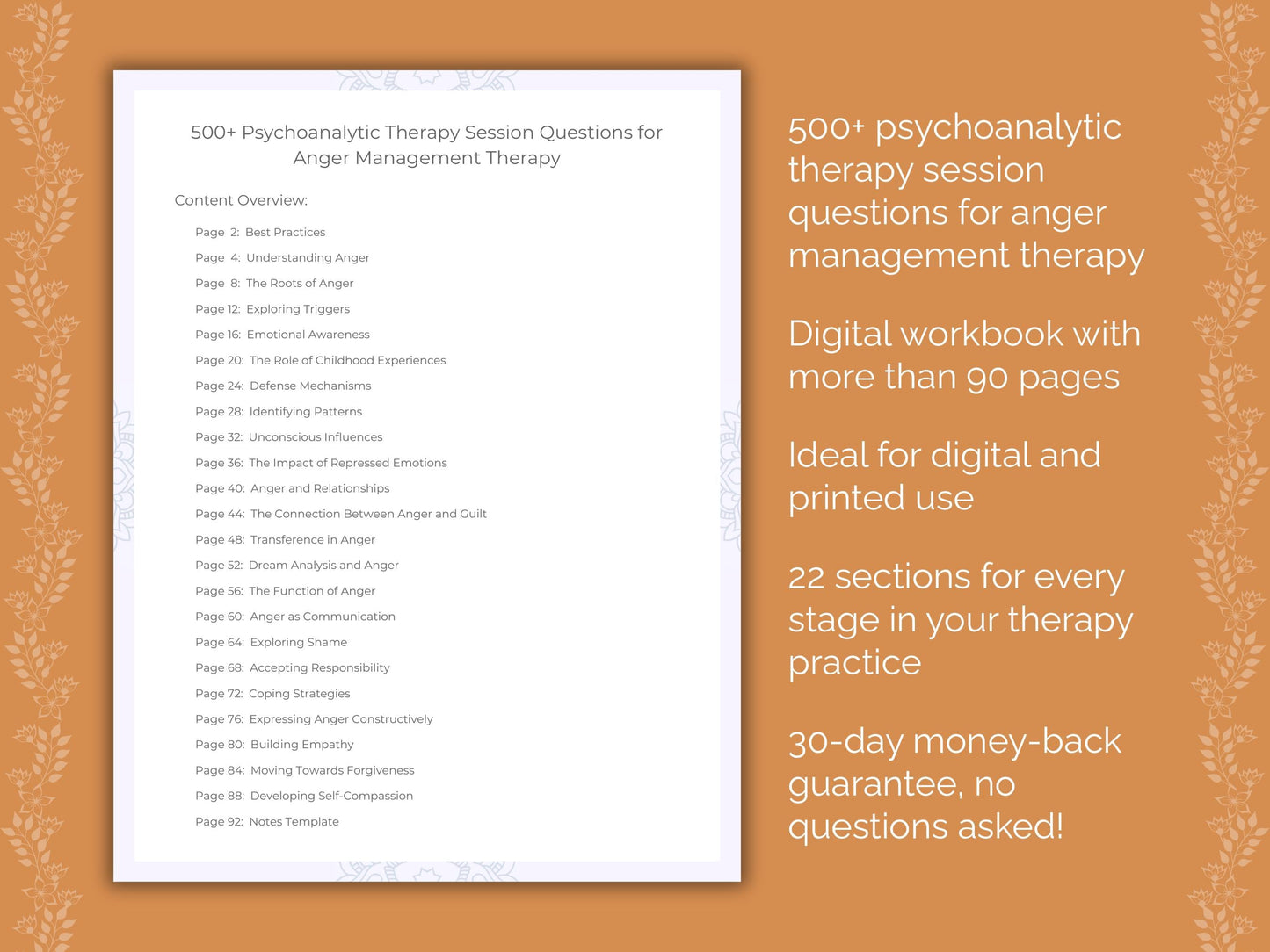 Anger Management Psychoanalytic Therapy Therapist Worksheets