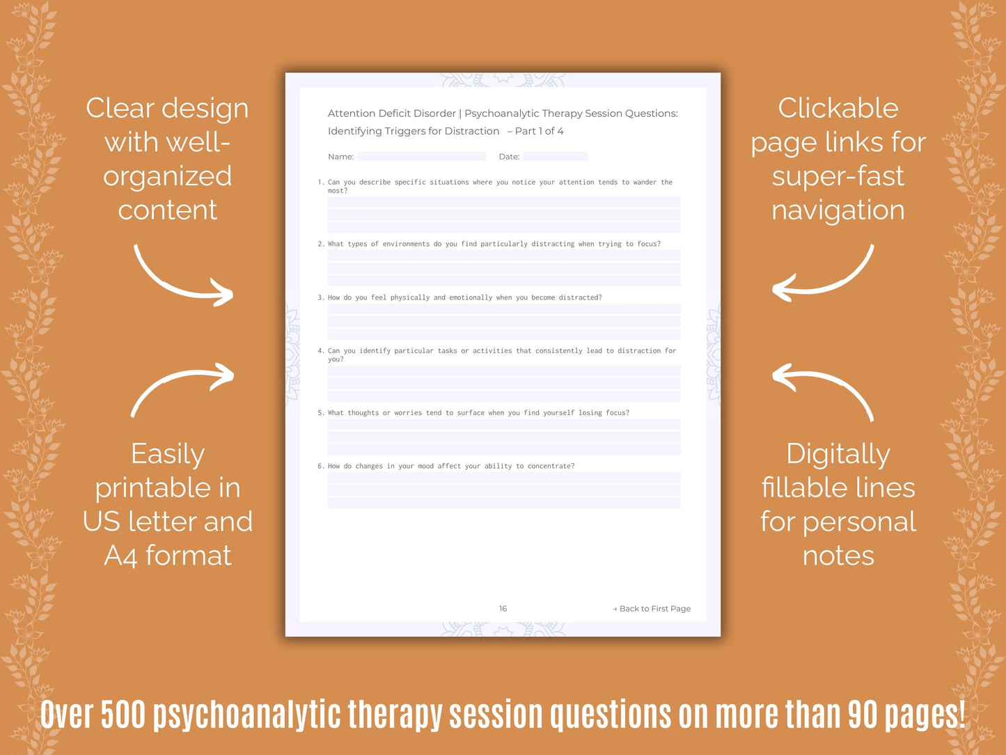 Attention Deficit Disorder (ADD) Psychoanalytic Therapy Counseling Templates