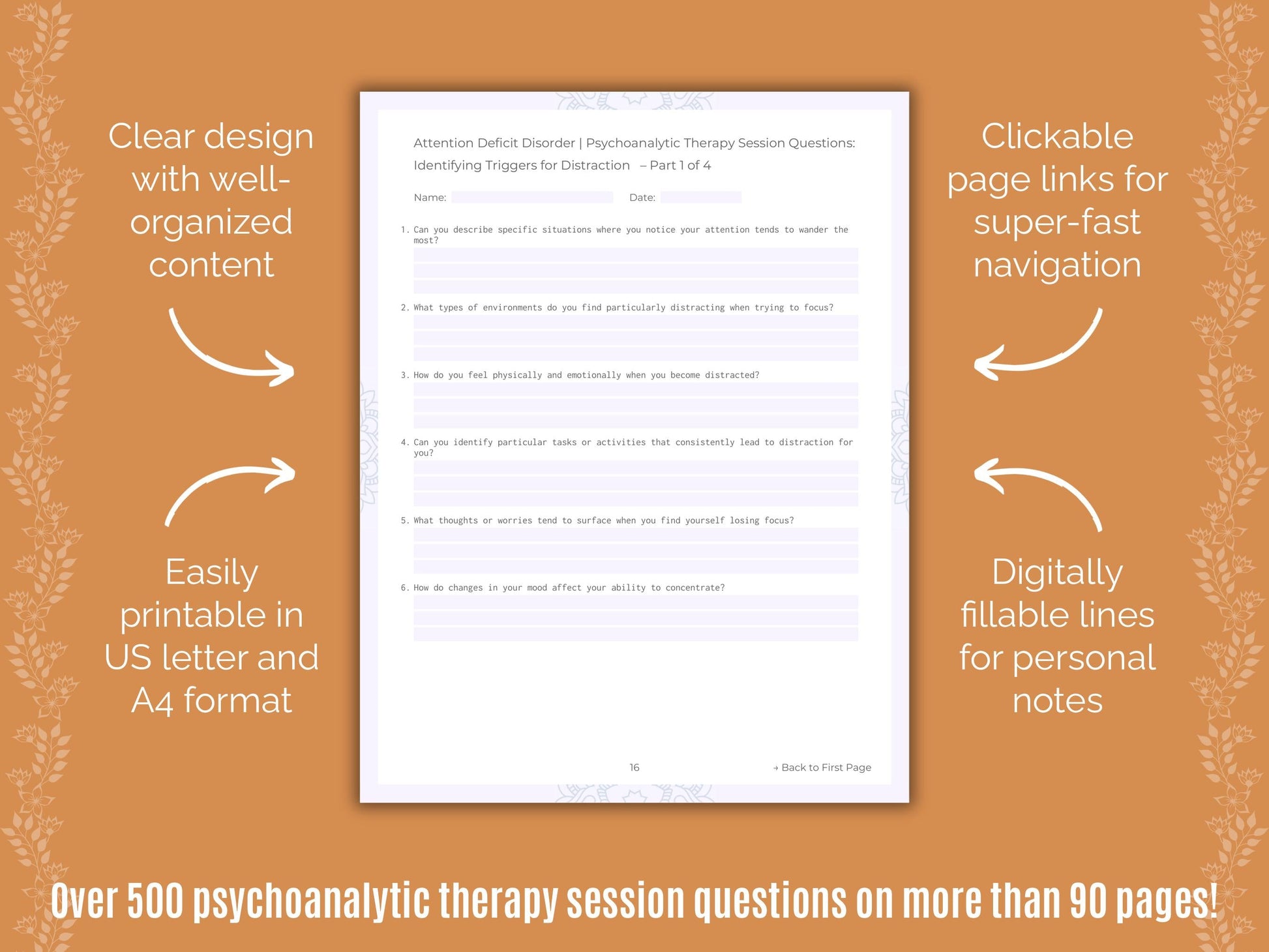 Attention Deficit Disorder (ADD) Psychoanalytic Therapy Counseling Templates
