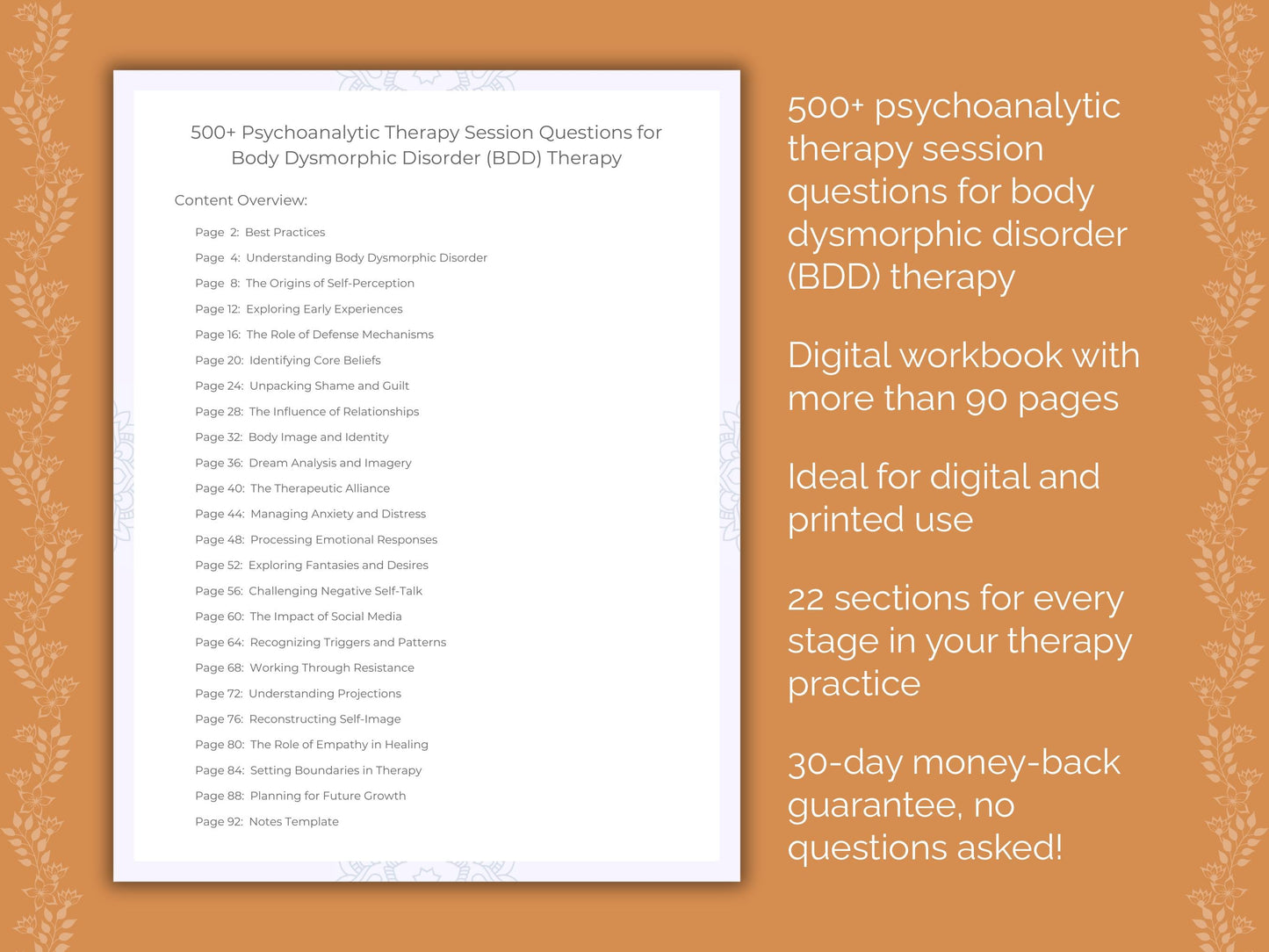 Body Dysmorphic Disorder (BDD) Psychoanalytic Therapy Therapist Worksheets