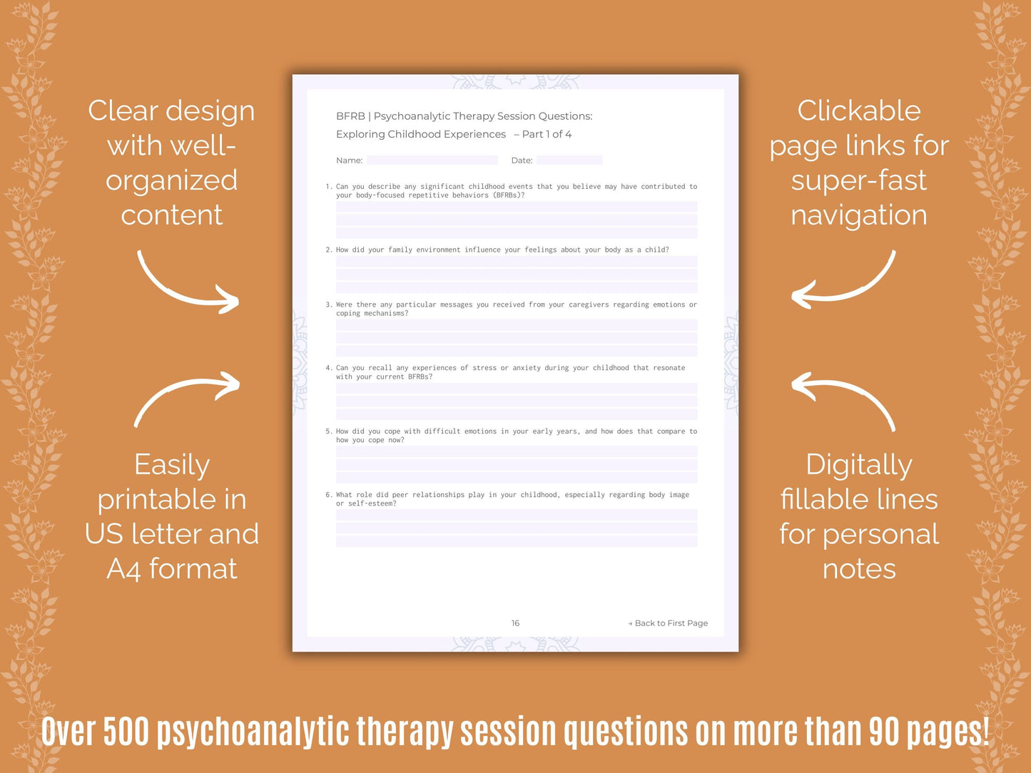 Body-Focused Repetitive Behavior (BFRB) Psychoanalytic Therapy Counseling Templates