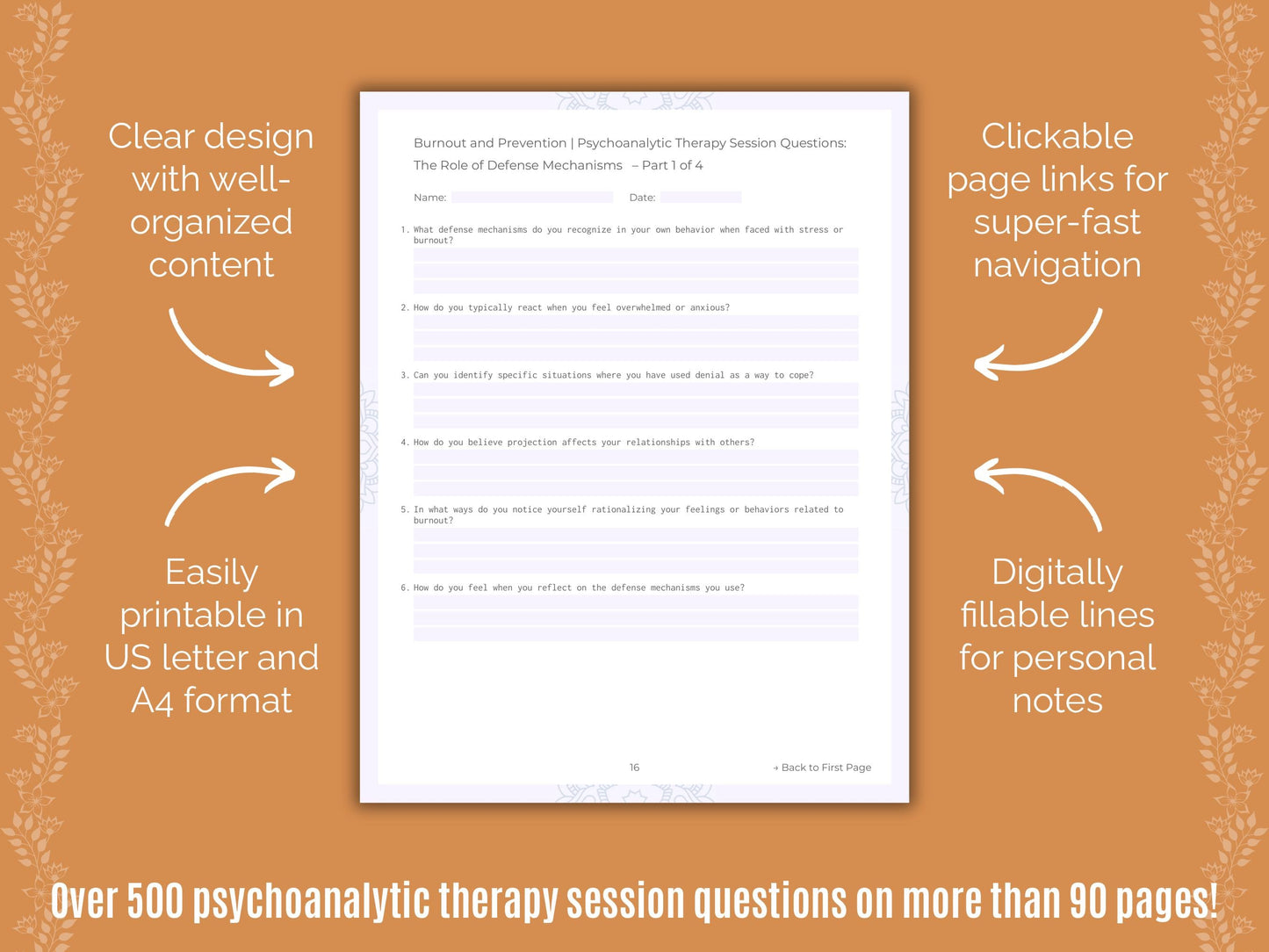 Burnout and Prevention Psychoanalytic Therapy Counseling Templates