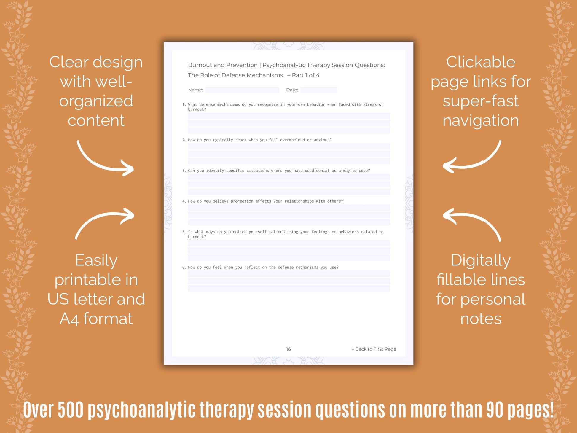 Burnout and Prevention Psychoanalytic Therapy Counseling Templates