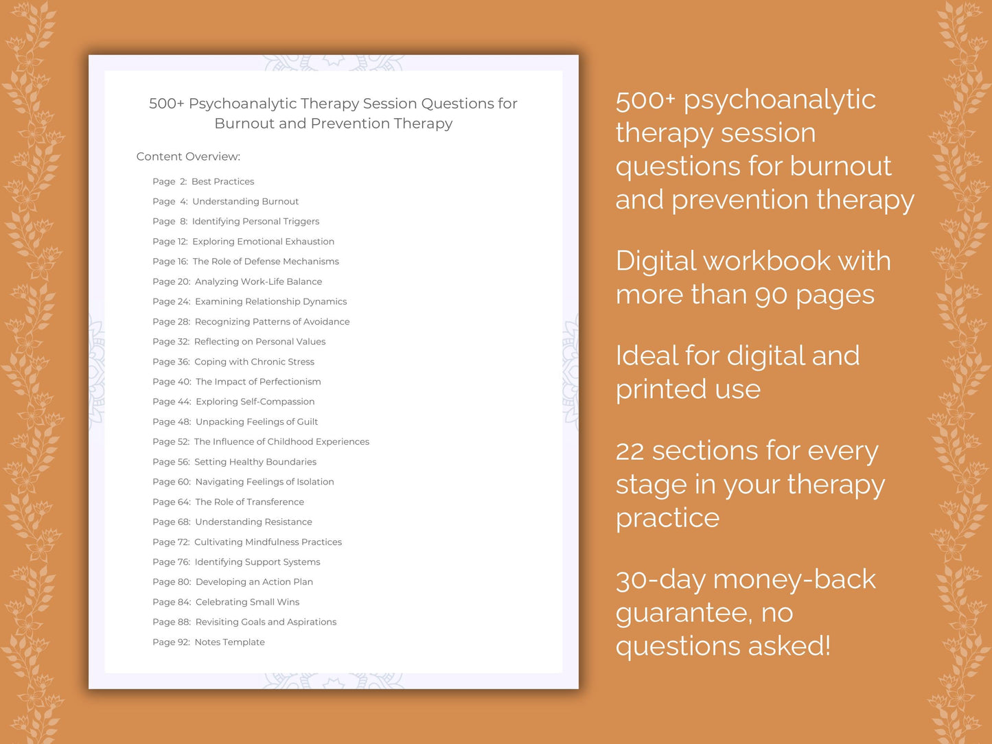 Burnout and Prevention Psychoanalytic Therapy Therapist Worksheets