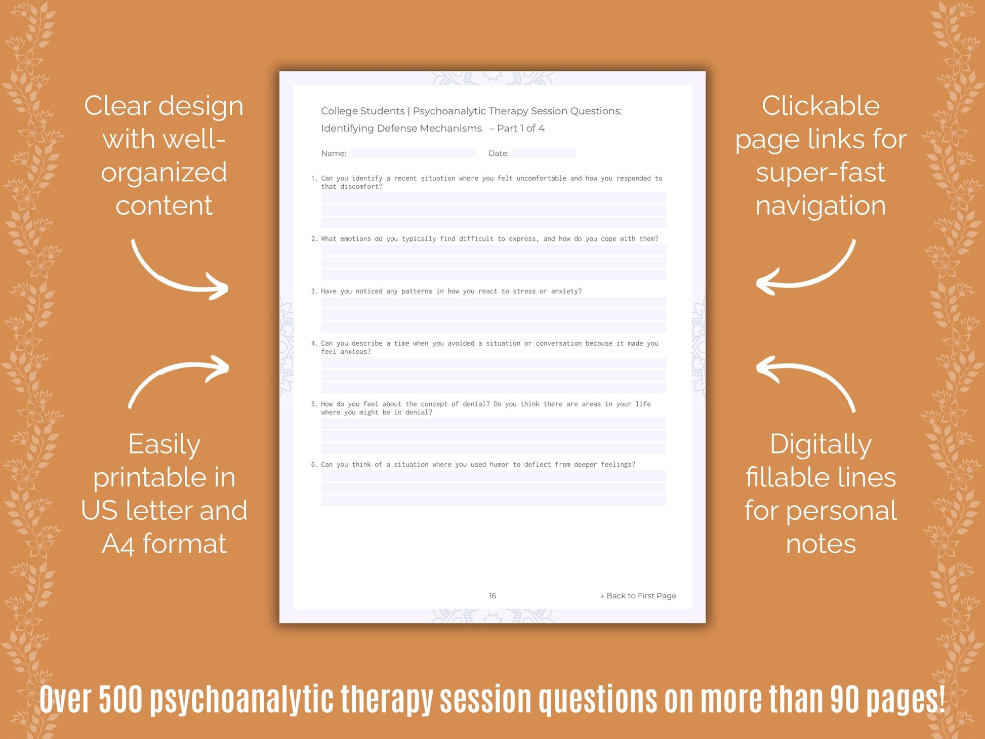 College Students Psychoanalytic Therapy Counseling Templates