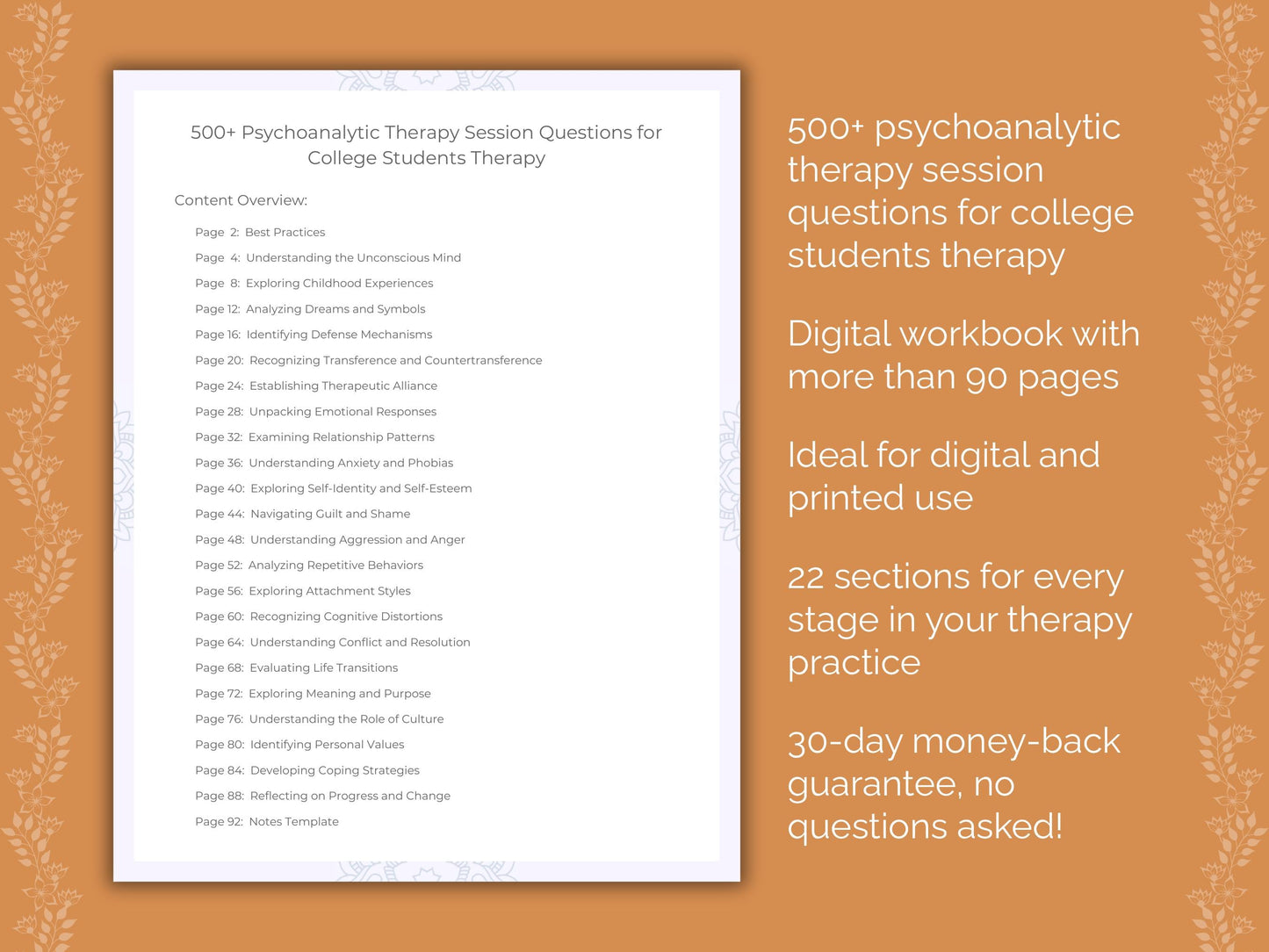 College Students Psychoanalytic Therapy Therapist Worksheets