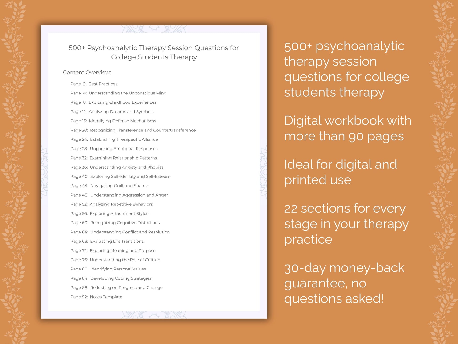College Students Psychoanalytic Therapy Therapist Worksheets