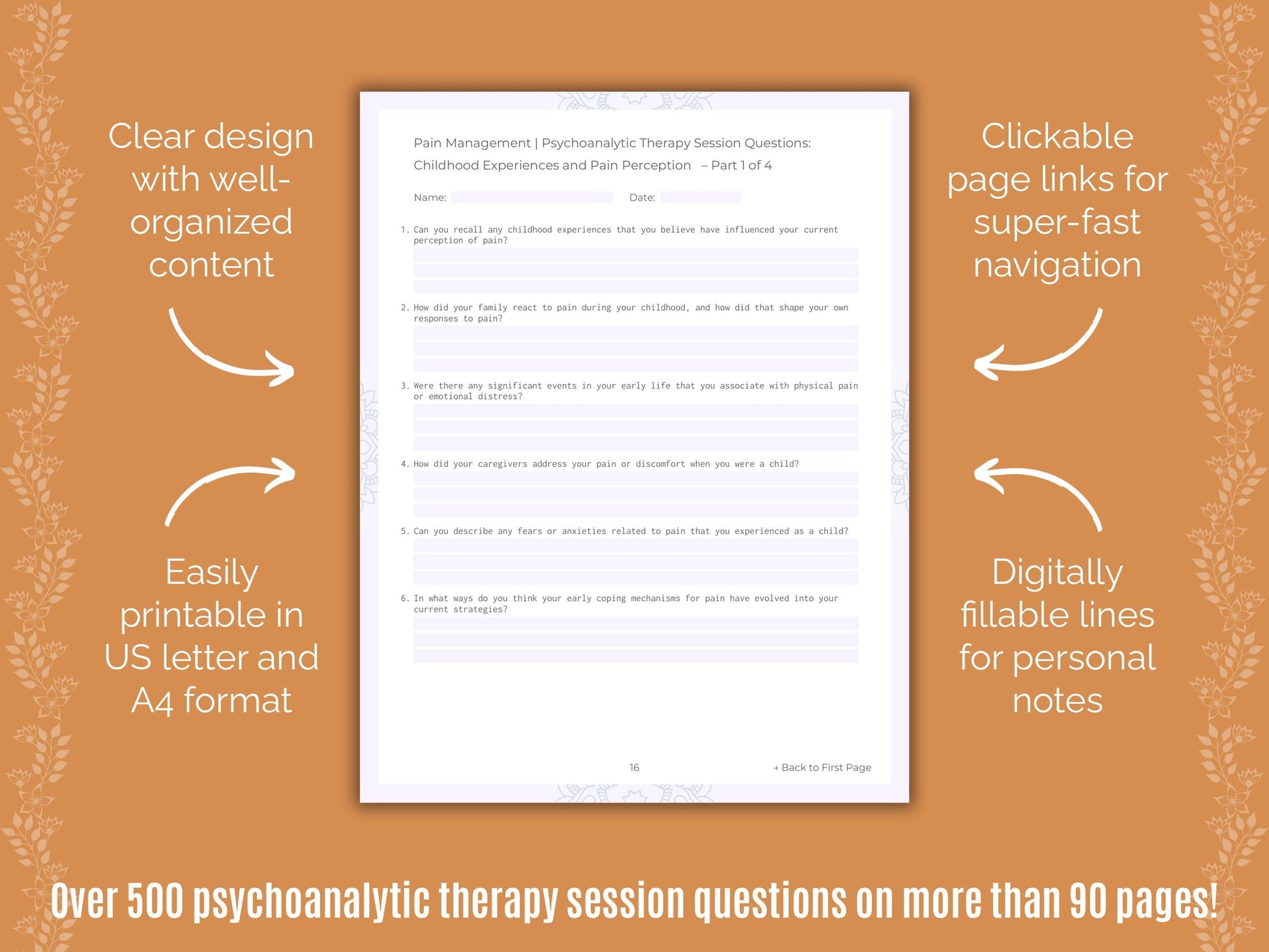 Pain Management Psychoanalytic Therapy Counseling Templates