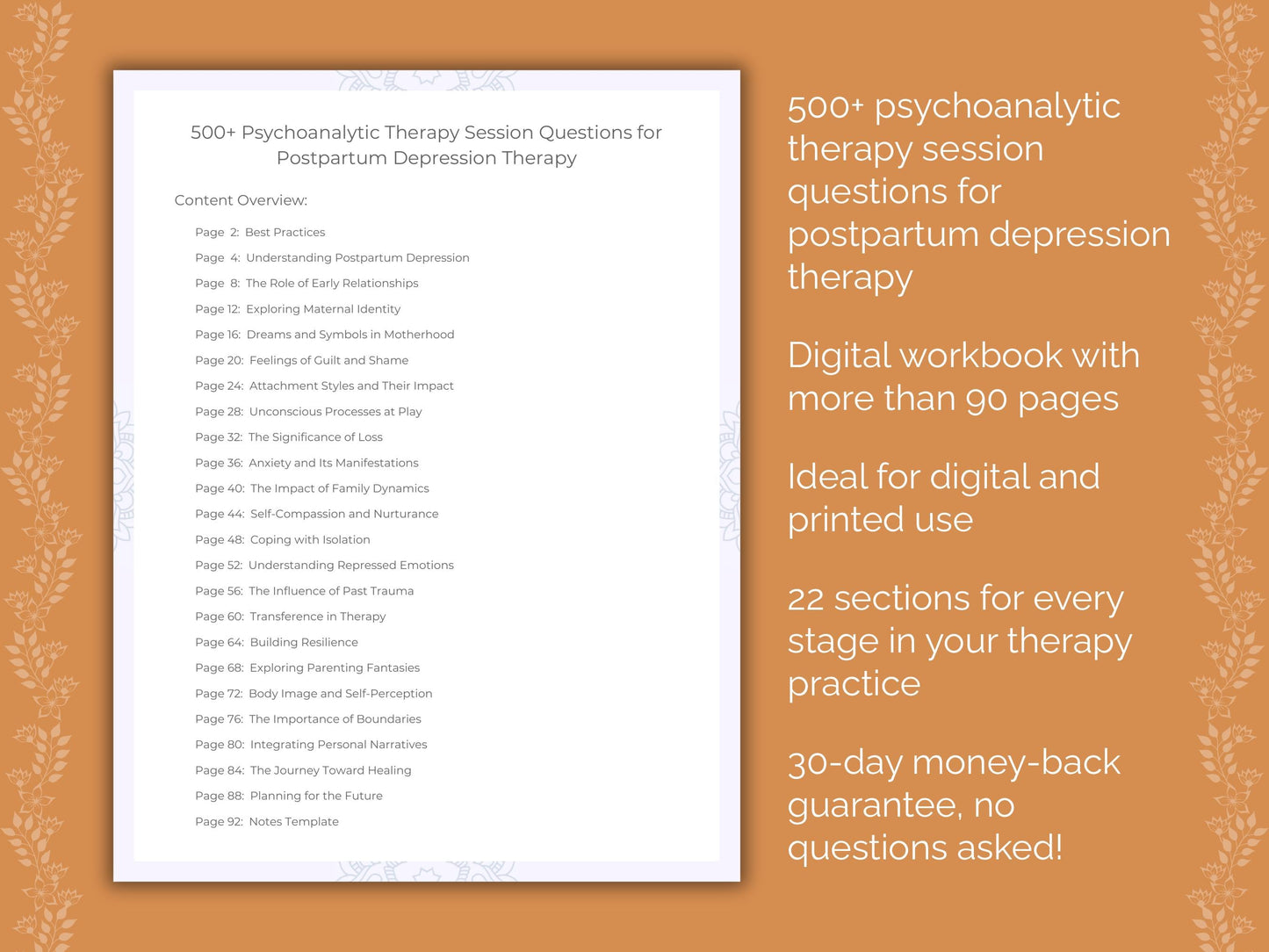 Postpartum Depression Psychoanalytic Therapy Therapist Worksheets