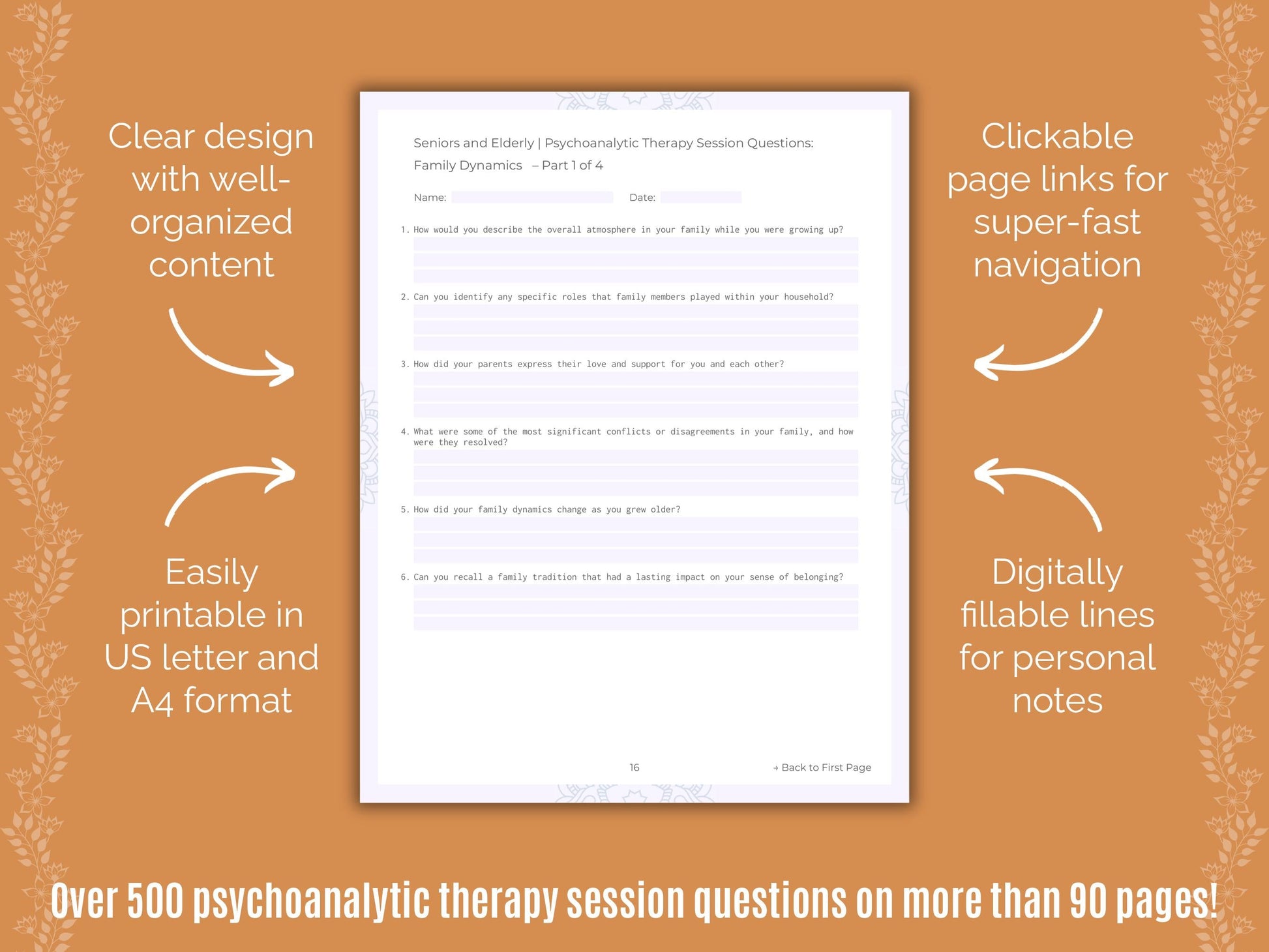 Seniors and Elderly Psychoanalytic Therapy Counseling Templates