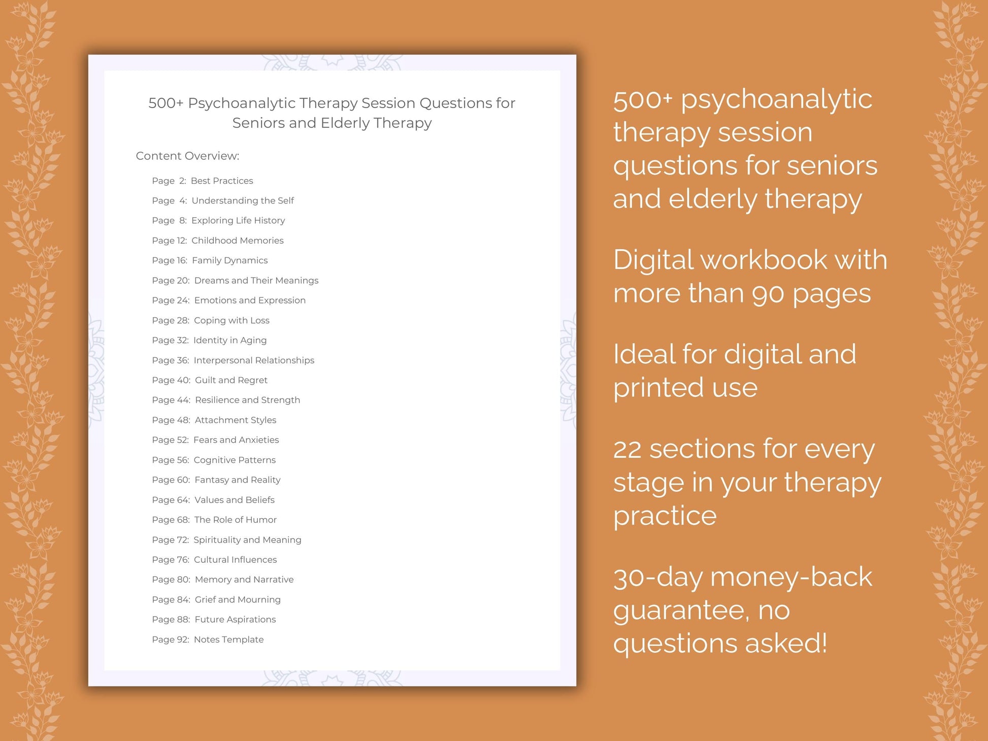 Seniors and Elderly Psychoanalytic Therapy Therapist Worksheets