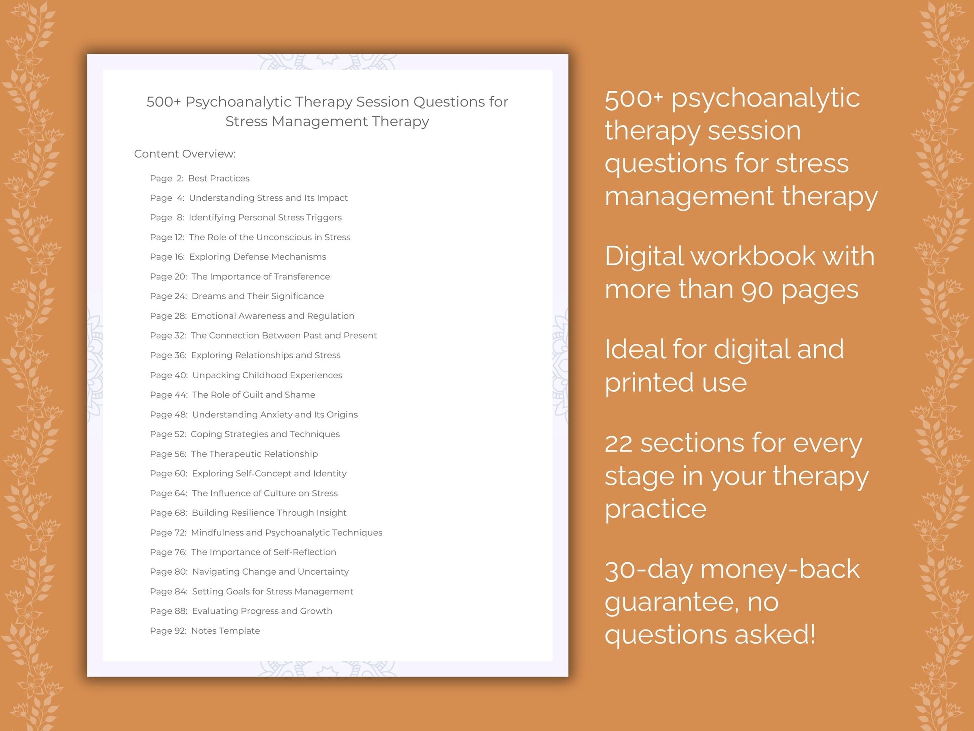 Stress Management Psychoanalytic Therapy Therapist Worksheets