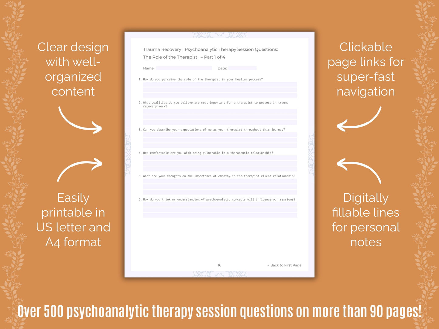 Trauma Recovery Psychoanalytic Therapy Counseling Templates