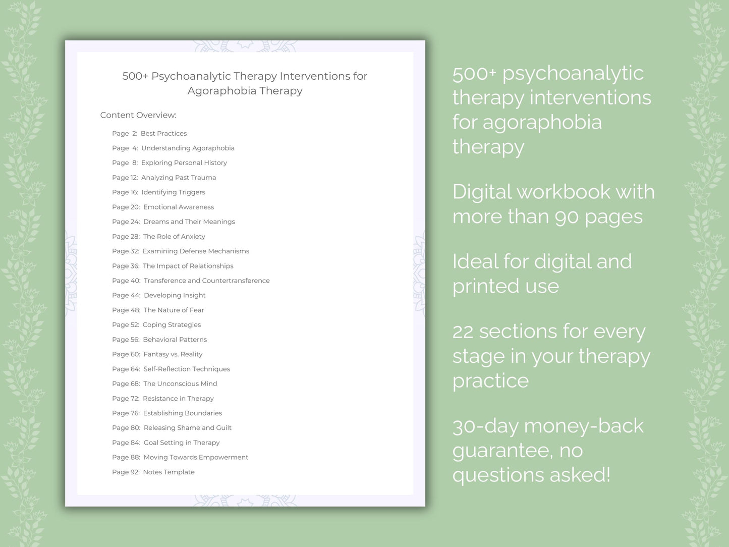 Agoraphobia Psychoanalytic Therapy Therapist Worksheets