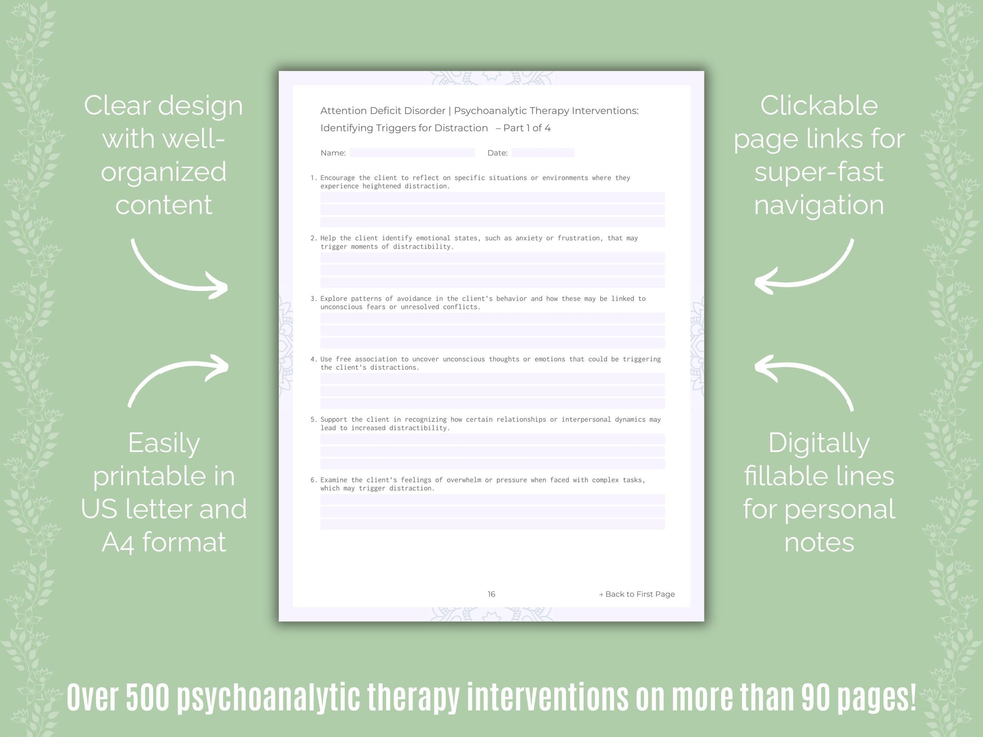 Attention Deficit Disorder (ADD) Psychoanalytic Therapy Counseling Templates