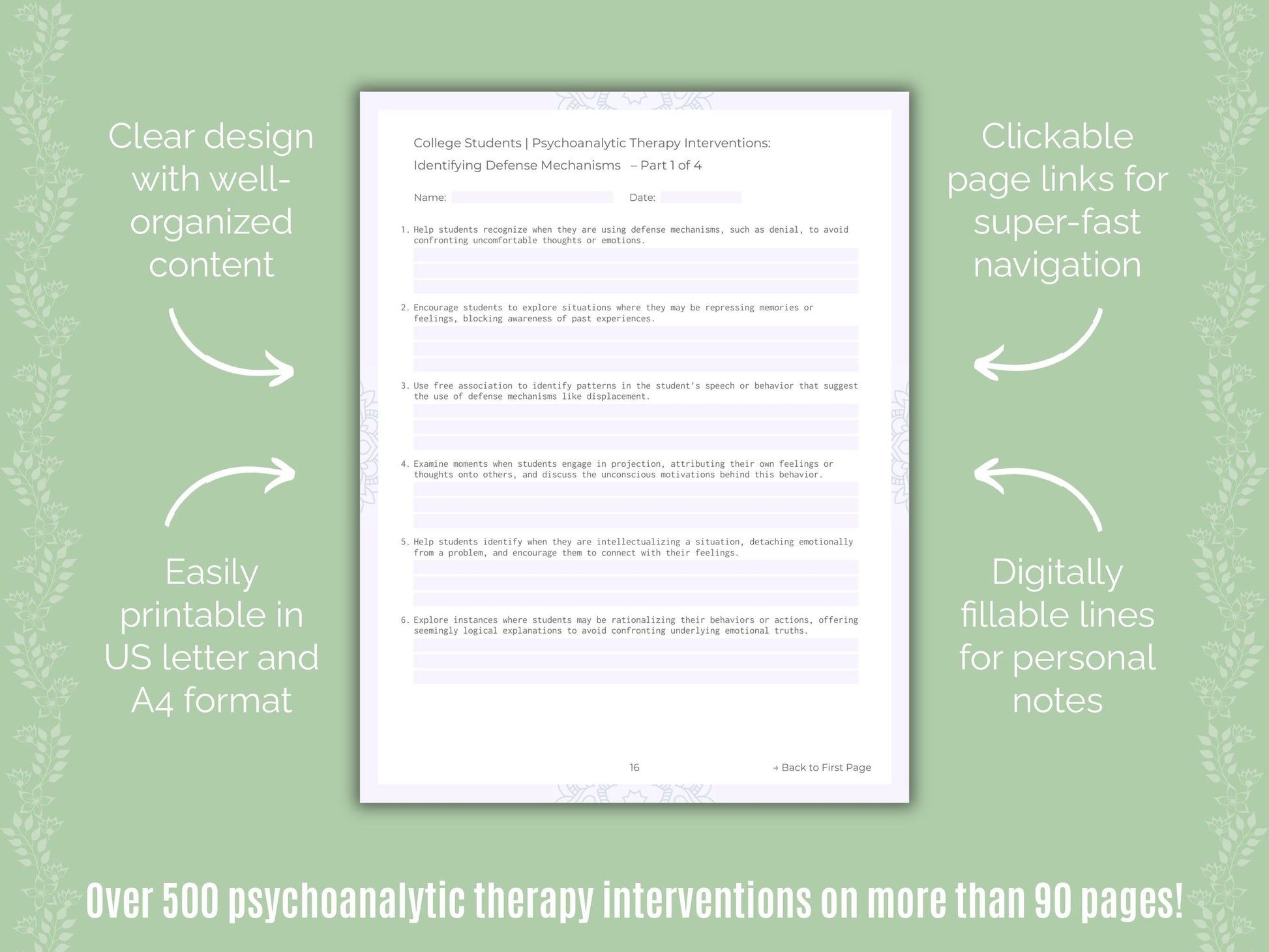 College Students Psychoanalytic Therapy Counseling Templates