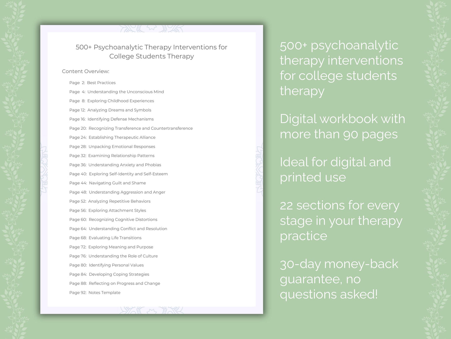 College Students Psychoanalytic Therapy Therapist Worksheets