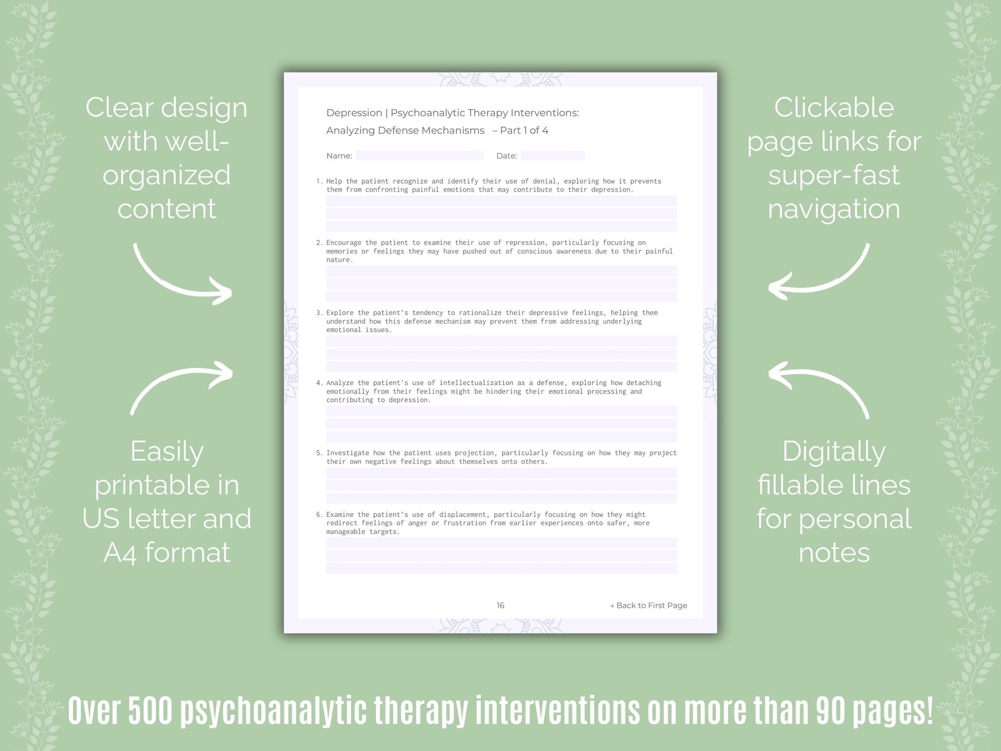 Depression Psychoanalytic Therapy Counseling Templates