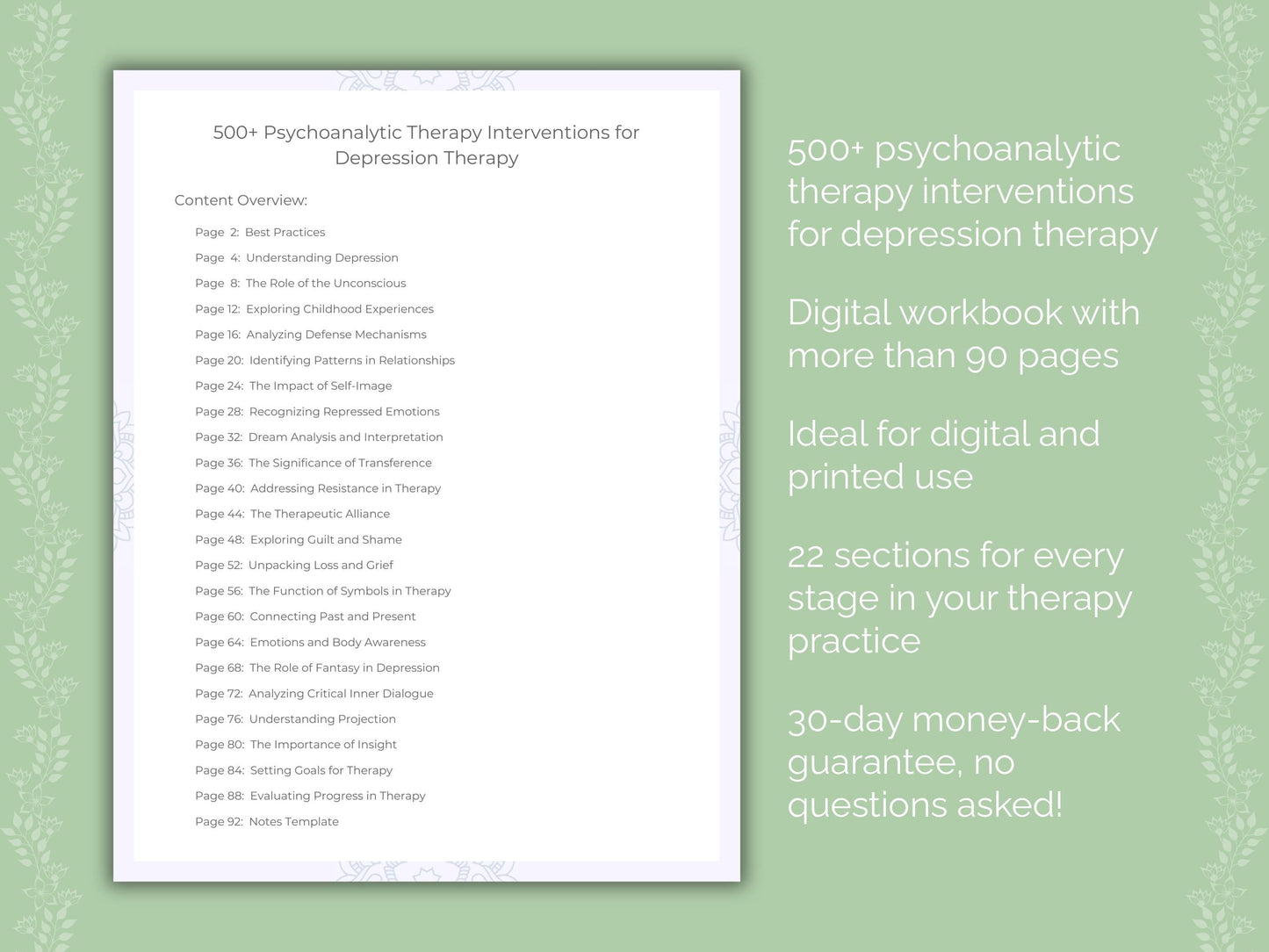 Depression Psychoanalytic Therapy Therapist Worksheets