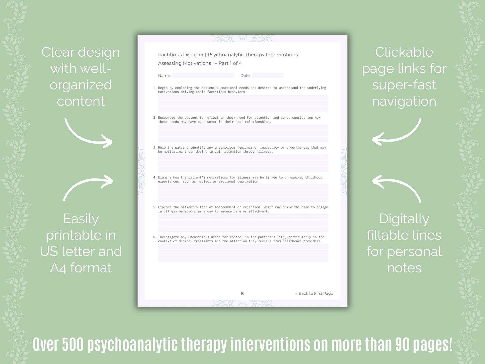 Factitious Disorder Psychoanalytic Therapy Counseling Templates