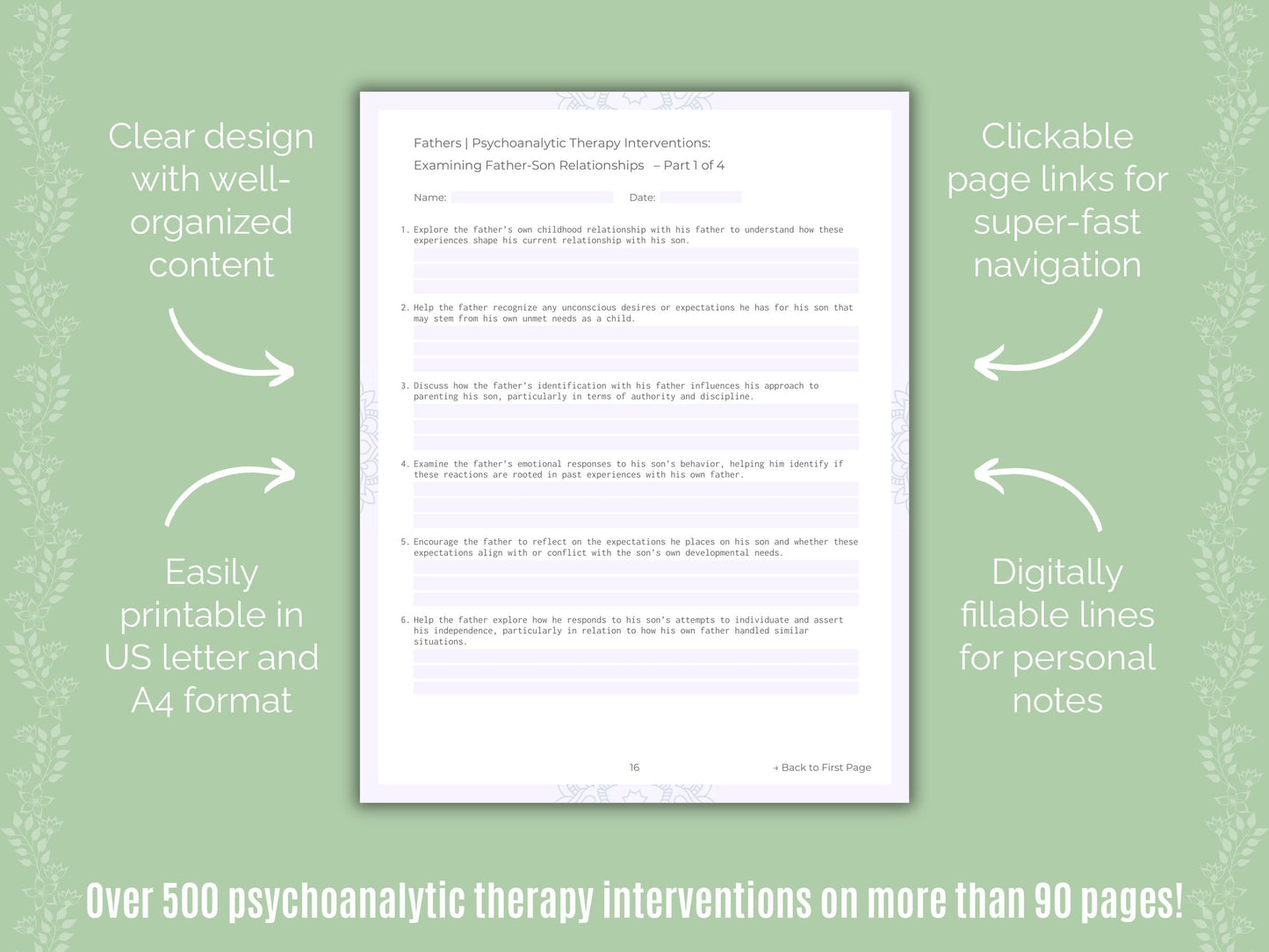 Fathers Psychoanalytic Therapy Counseling Templates