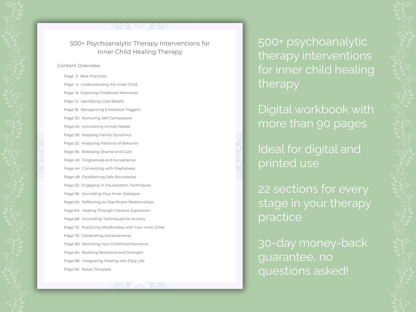 Inner Child Healing Psychoanalytic Therapy Therapist Worksheets