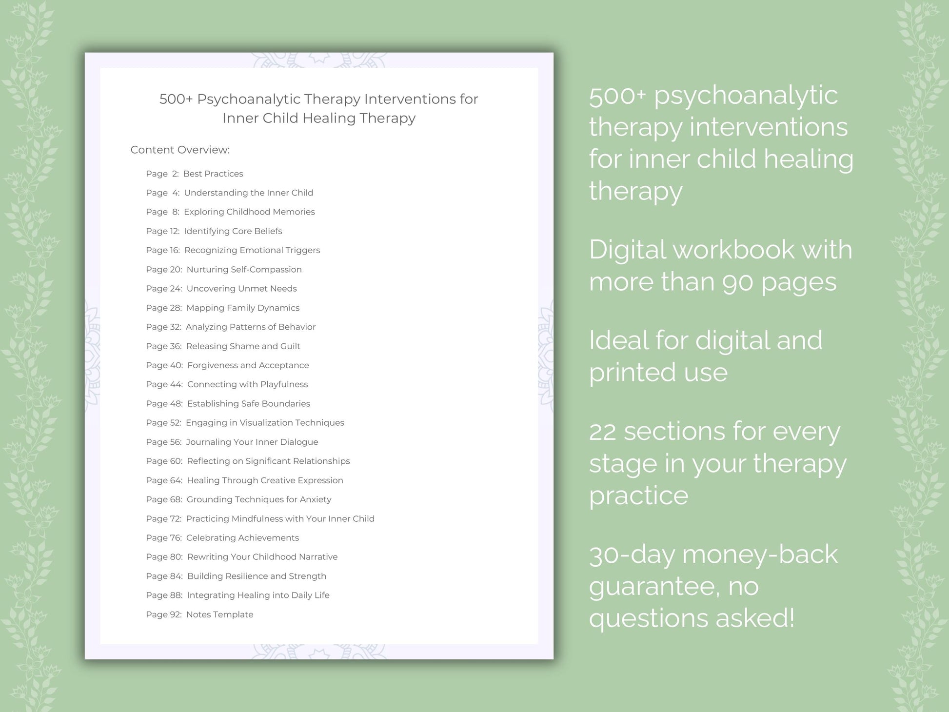 Inner Child Healing Psychoanalytic Therapy Therapist Worksheets