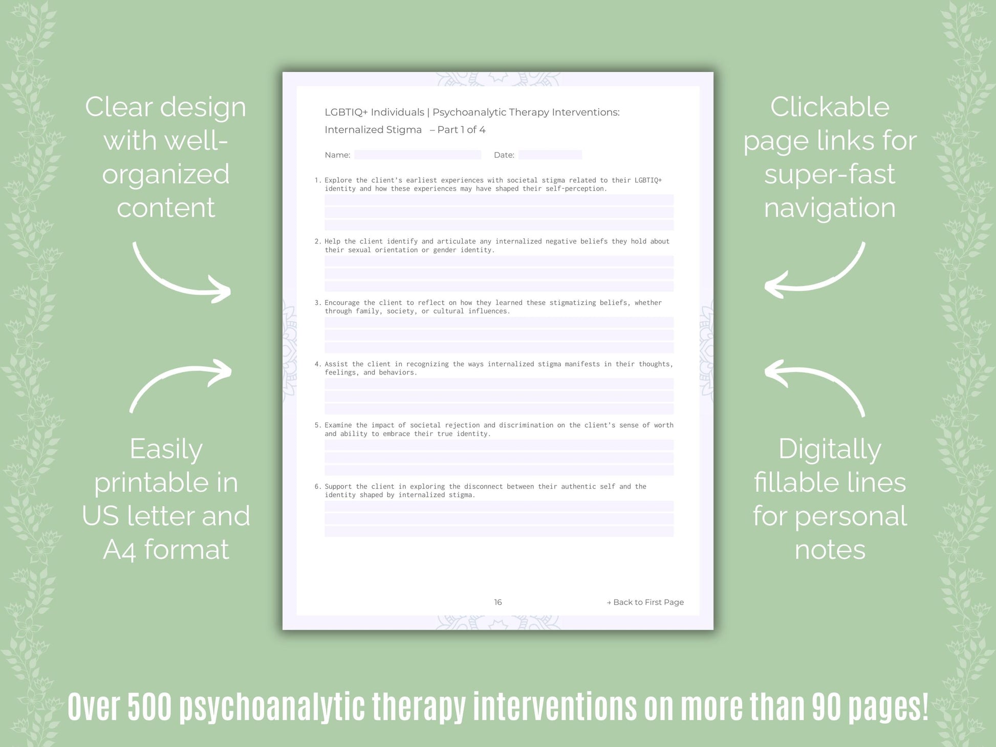 LGBTIQ+ Individuals Psychoanalytic Therapy Counseling Templates