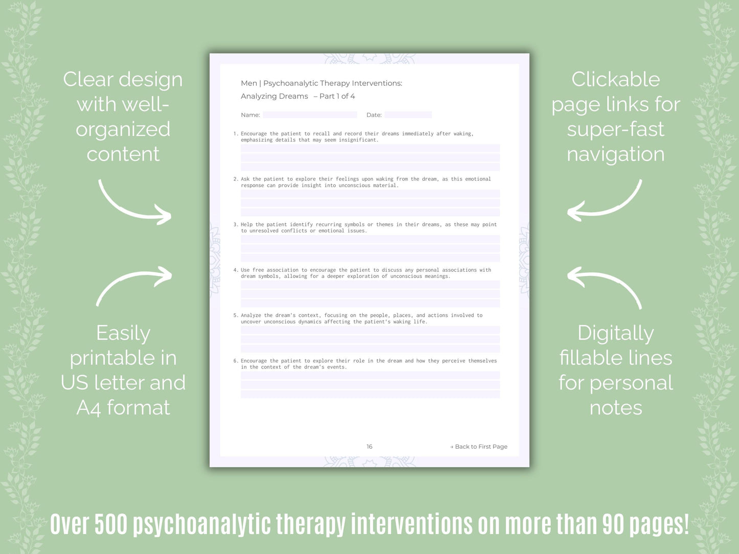 Men Psychoanalytic Therapy Counseling Templates