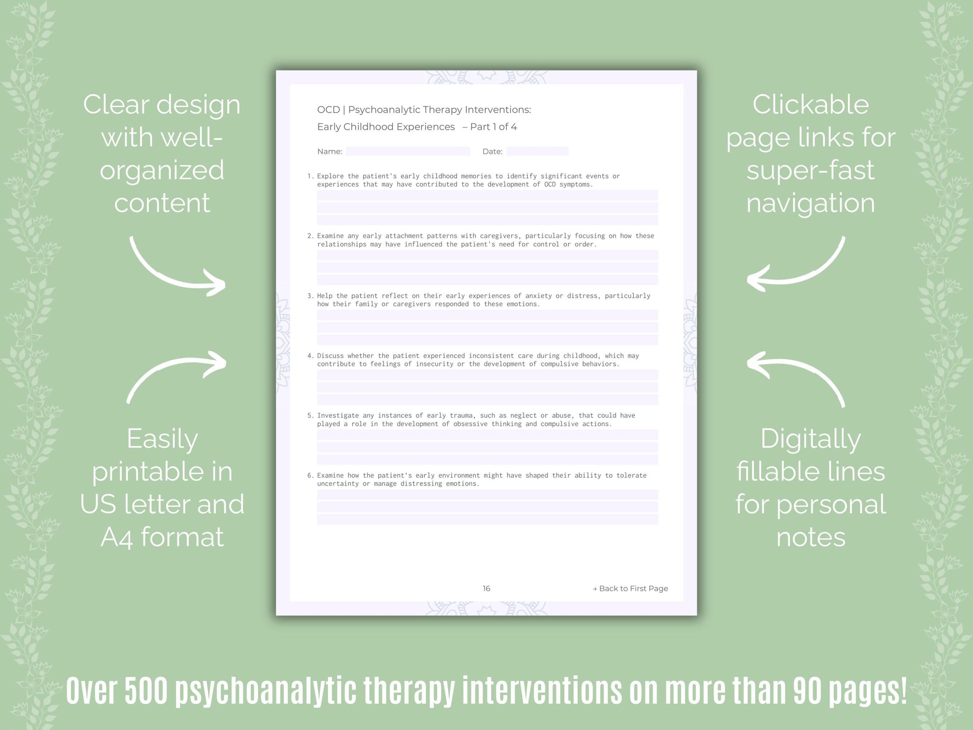 Obsessive-Compulsive Disorder (OCD) Psychoanalytic Therapy Counseling Templates