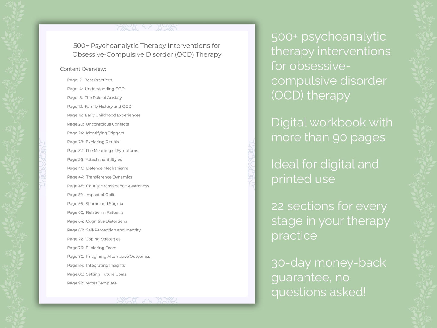 Obsessive-Compulsive Disorder (OCD) Psychoanalytic Therapy Therapist Worksheets