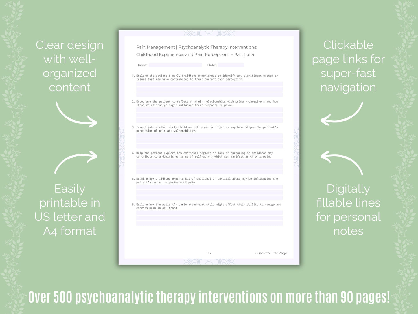 Pain Management Psychoanalytic Therapy Counseling Templates