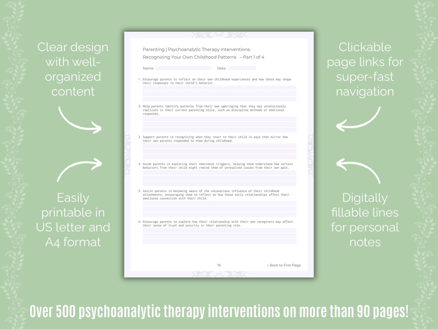 Parenting Psychoanalytic Therapy Counseling Templates