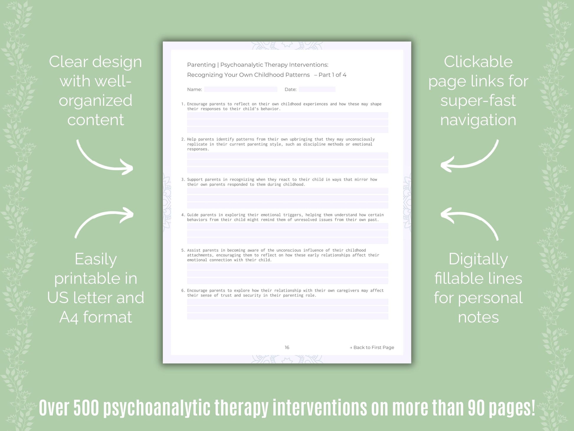 Parenting Psychoanalytic Therapy Counseling Templates