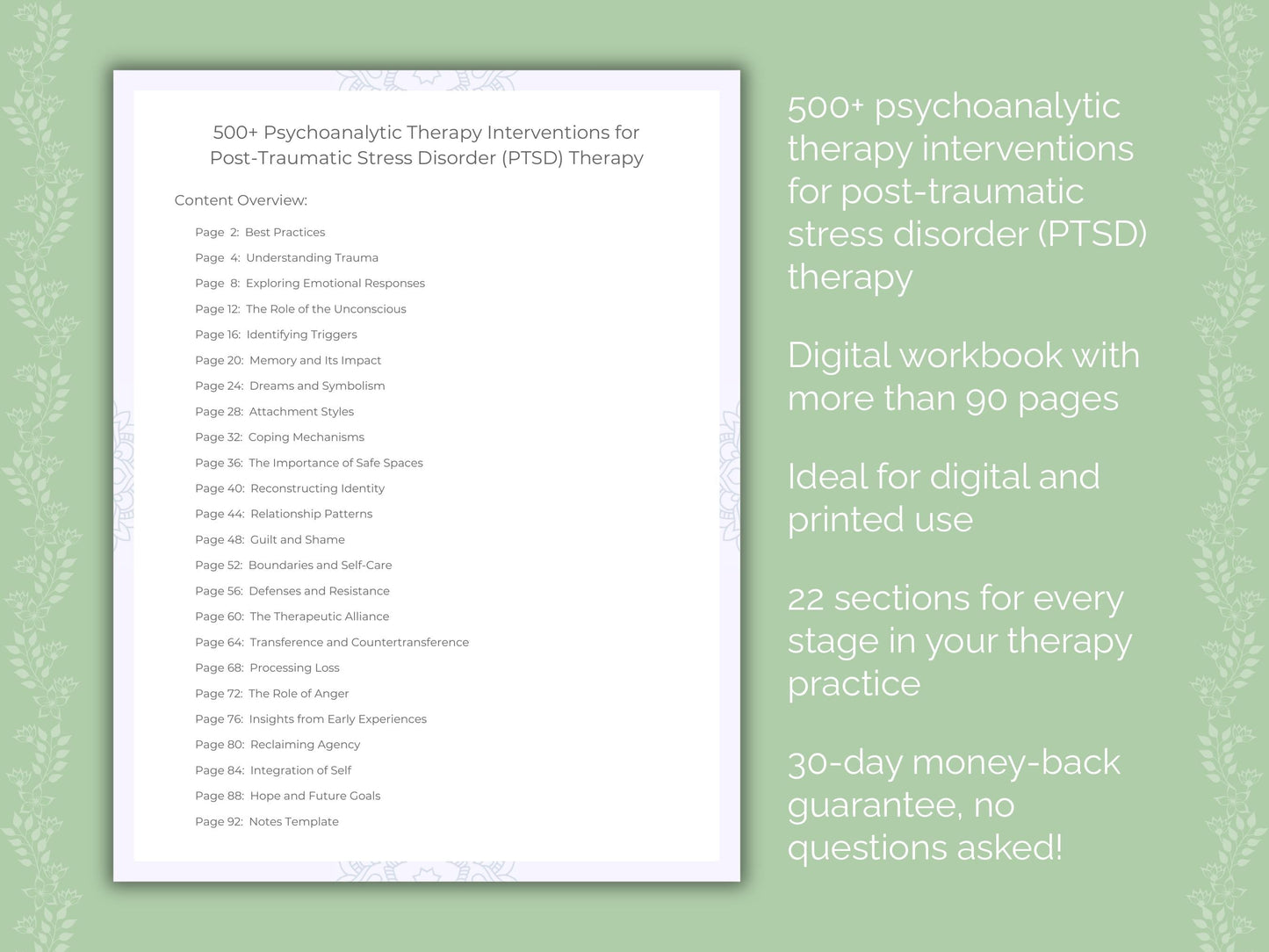 Post-Traumatic Stress Disorder (PTSD) Psychoanalytic Therapy Therapist Worksheets