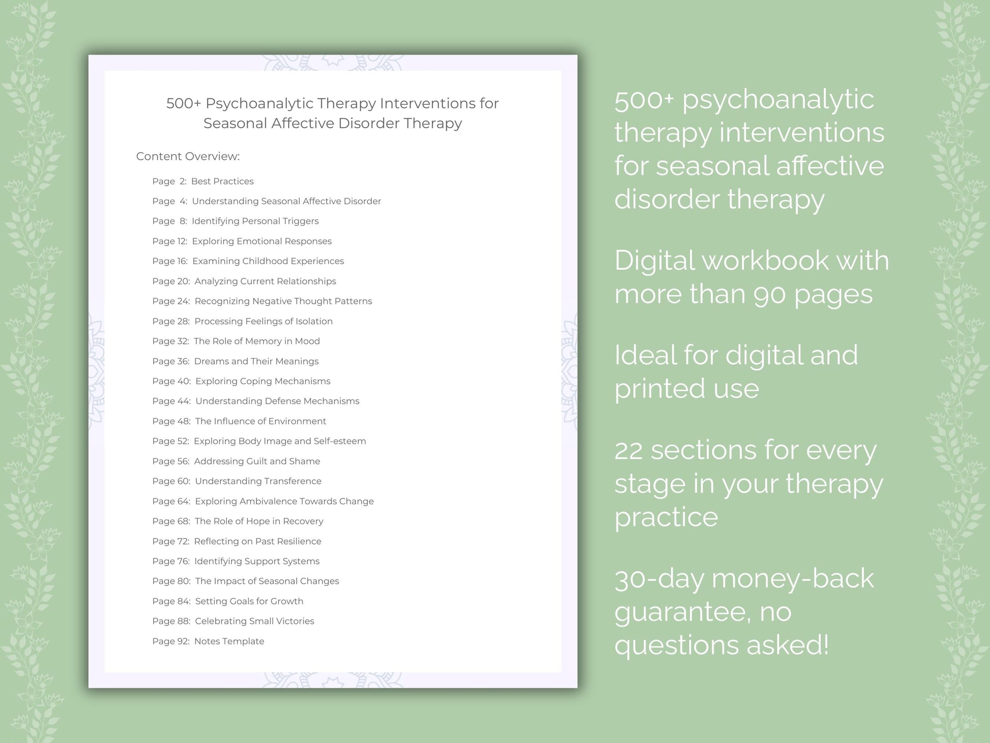 Seasonal Affective Disorder Psychoanalytic Therapy Therapist Worksheets