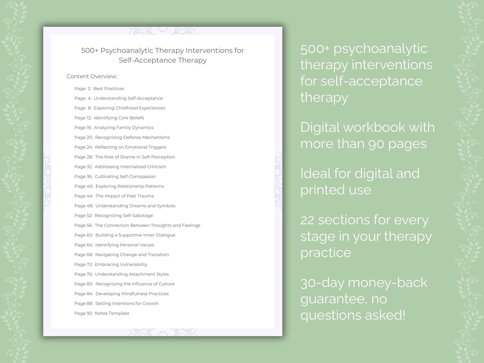 Self-Acceptance Psychoanalytic Therapy Therapist Worksheets