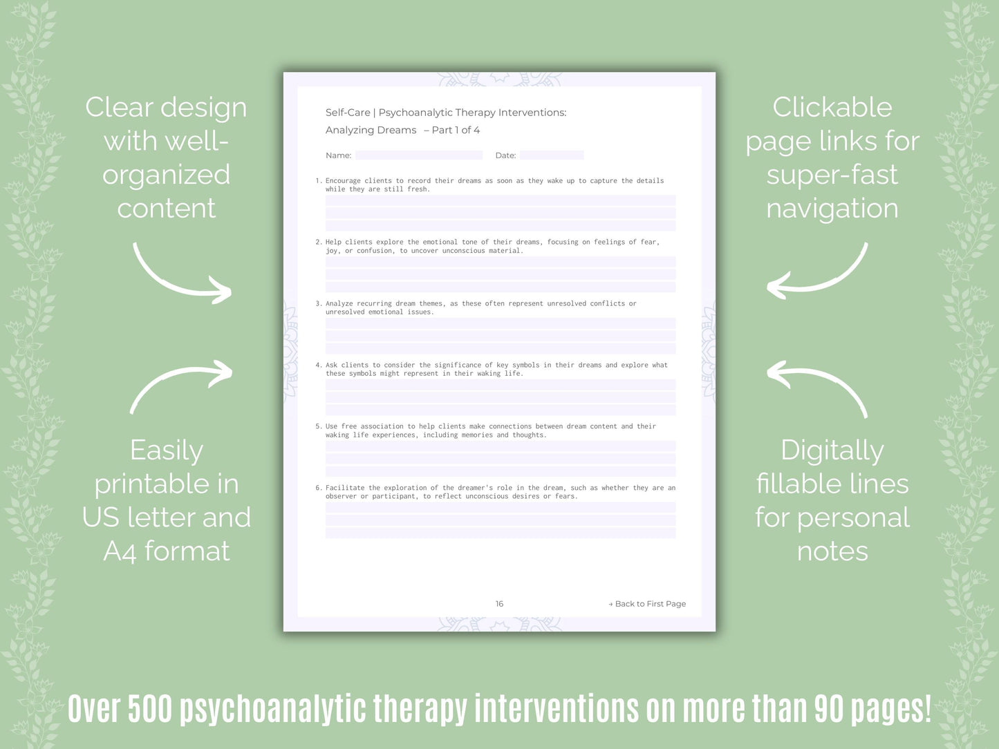Self-Care Psychoanalytic Therapy Counseling Templates