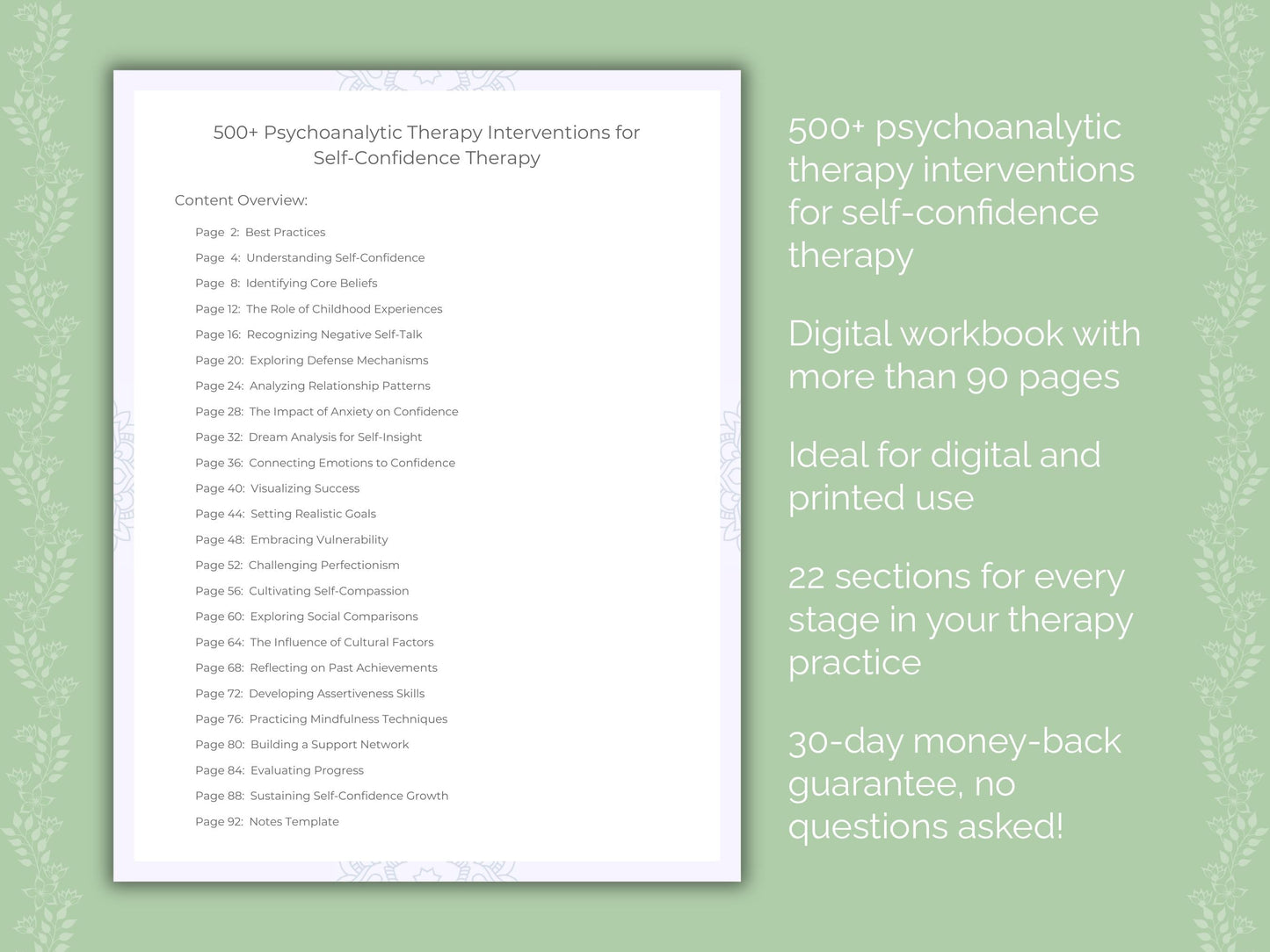 Self-Confidence Psychoanalytic Therapy Therapist Worksheets