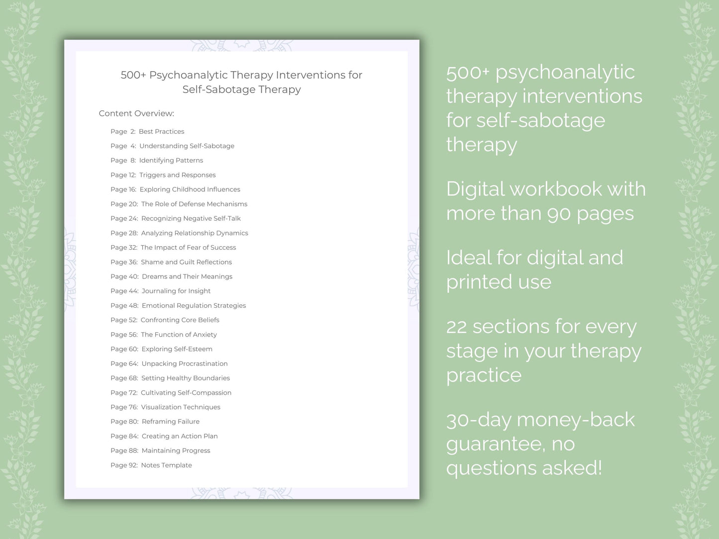 Self-Sabotage Psychoanalytic Therapy Therapist Worksheets