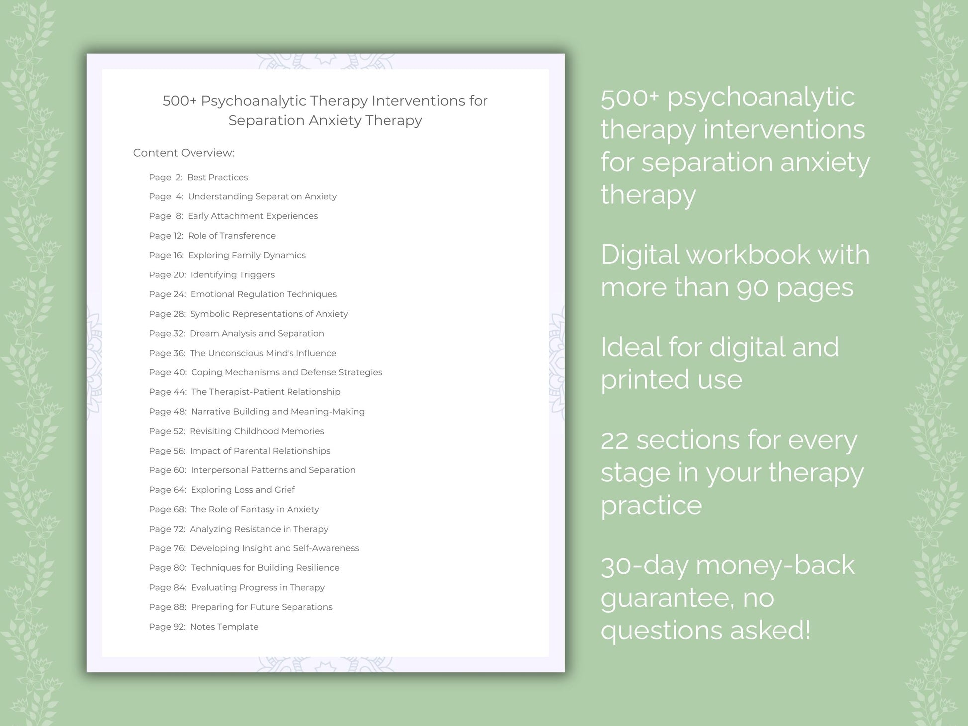 Separation Anxiety Psychoanalytic Therapy Therapist Worksheets