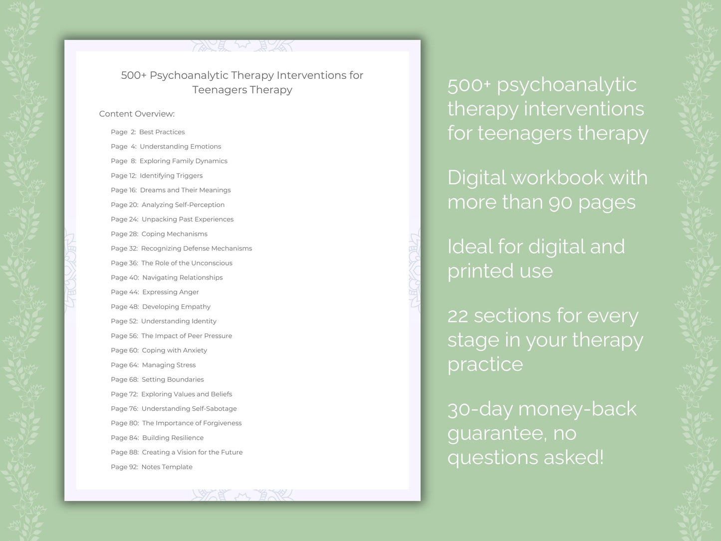 Teenagers Psychoanalytic Therapy Therapist Worksheets