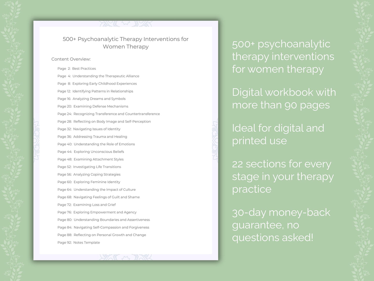 Women Psychoanalytic Therapy Therapist Worksheets