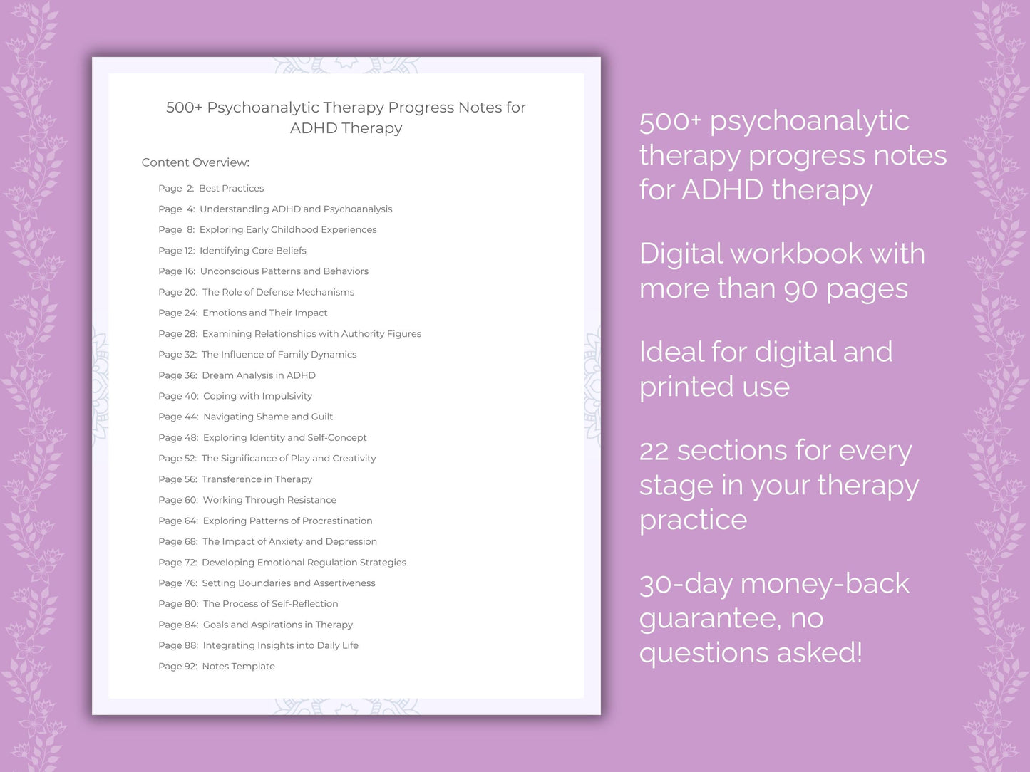 ADHD Psychoanalytic Therapy Therapist Worksheets