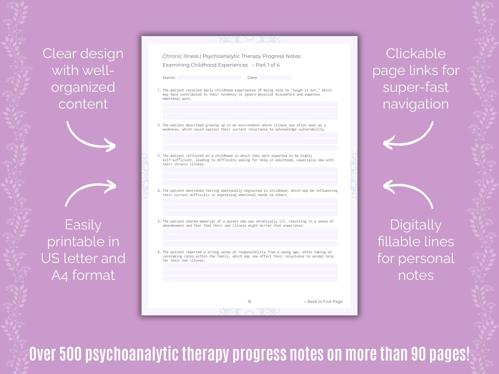 Chronic Illness Psychoanalytic Therapy Counseling Templates