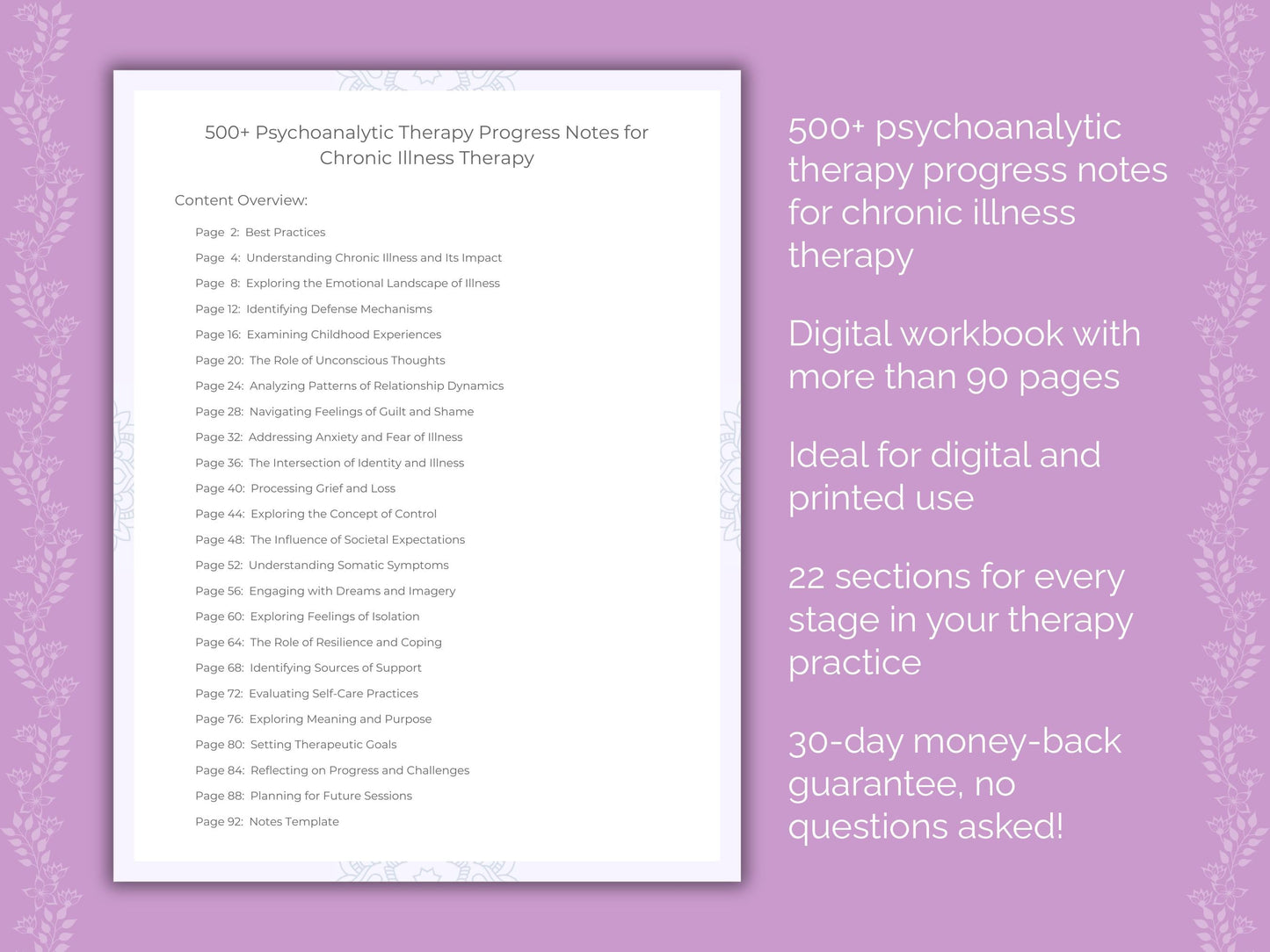 Chronic Illness Psychoanalytic Therapy Therapist Worksheets